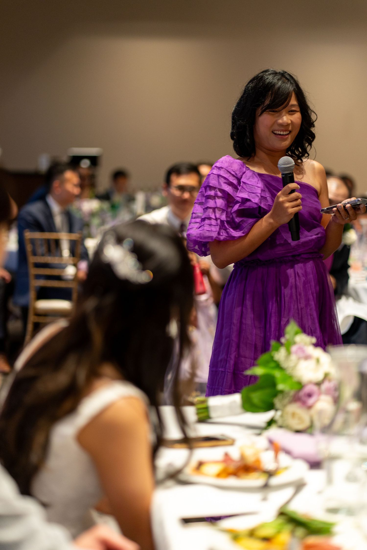 Guests share heartfelt words for the bride and groom, offering love and blessings.