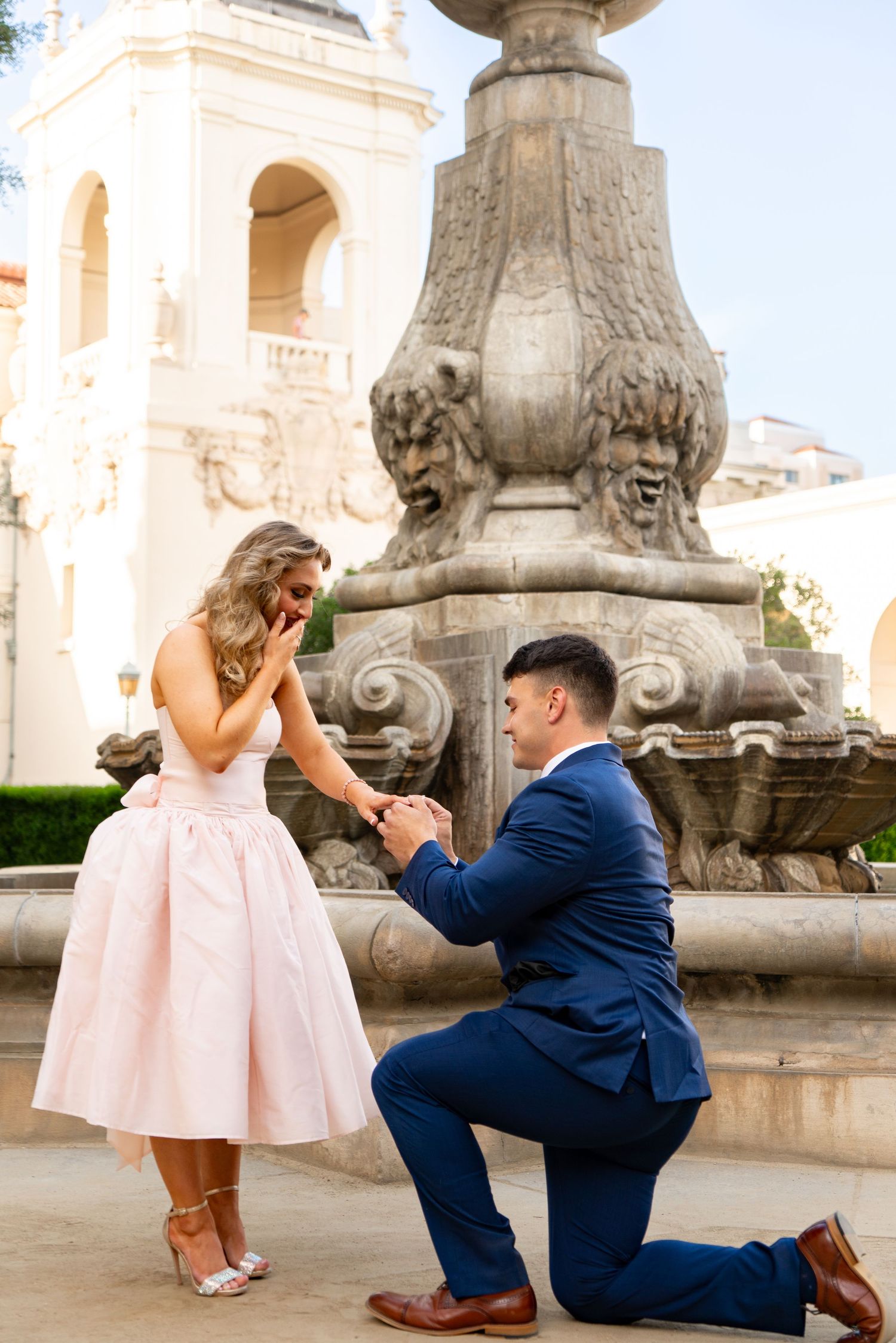 Romantic couple enjoying their engagement in Pasadena, capturing love, elegant scenery, and timeless Southern California charm.
