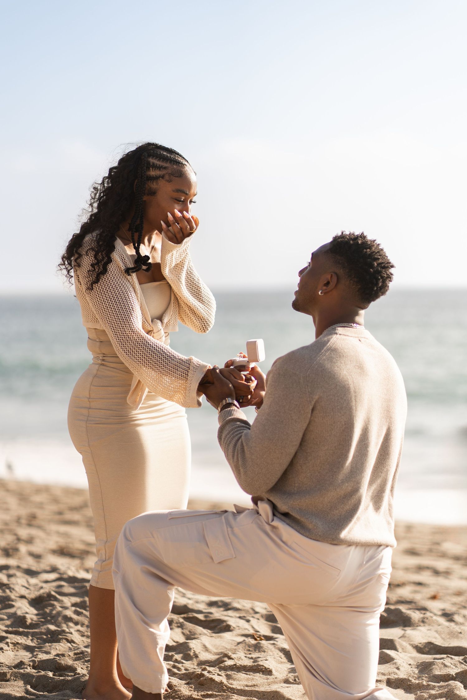Girlfriend captivated by a beautiful proposal at Point Dume, Malibu