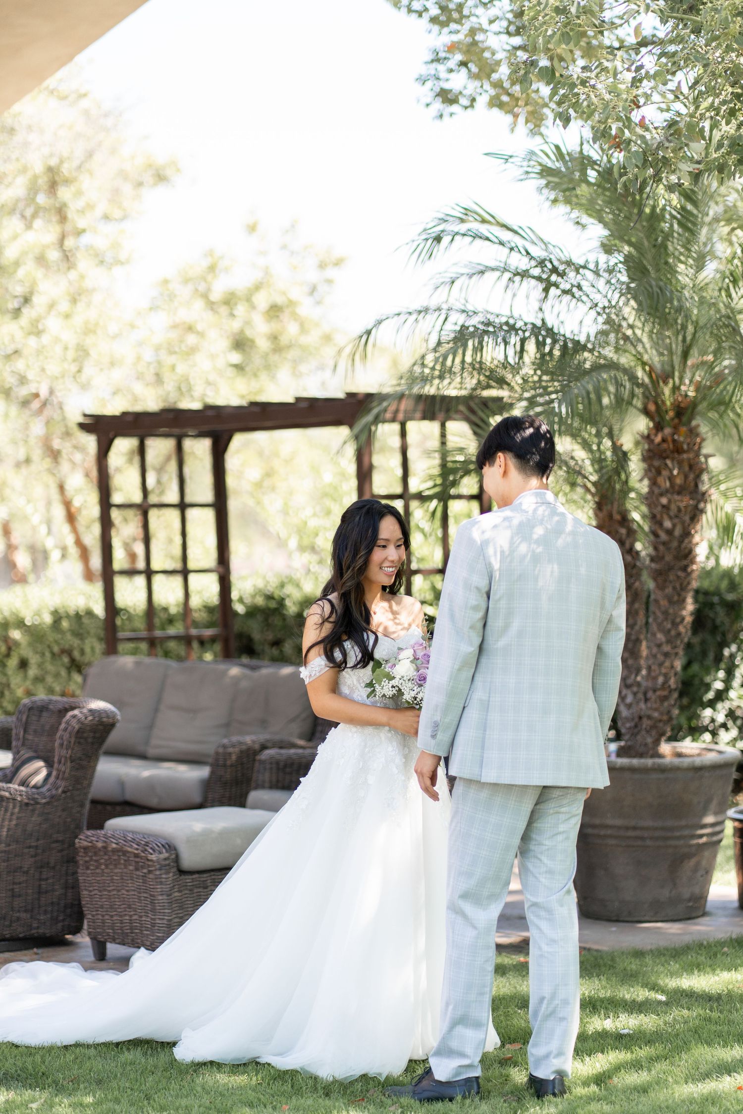 Bride and groom sharing their emotional first look, filled with love and excitement.