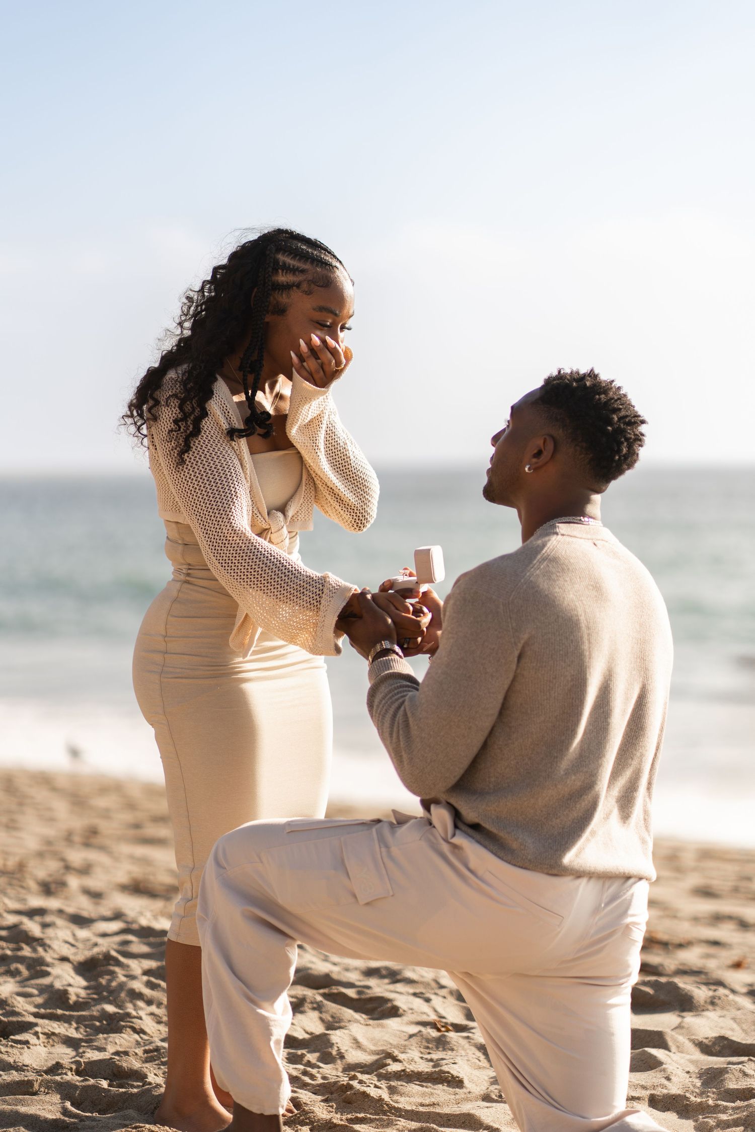Girlfriend captivated by a beautiful proposal at Point Dume, Malibu