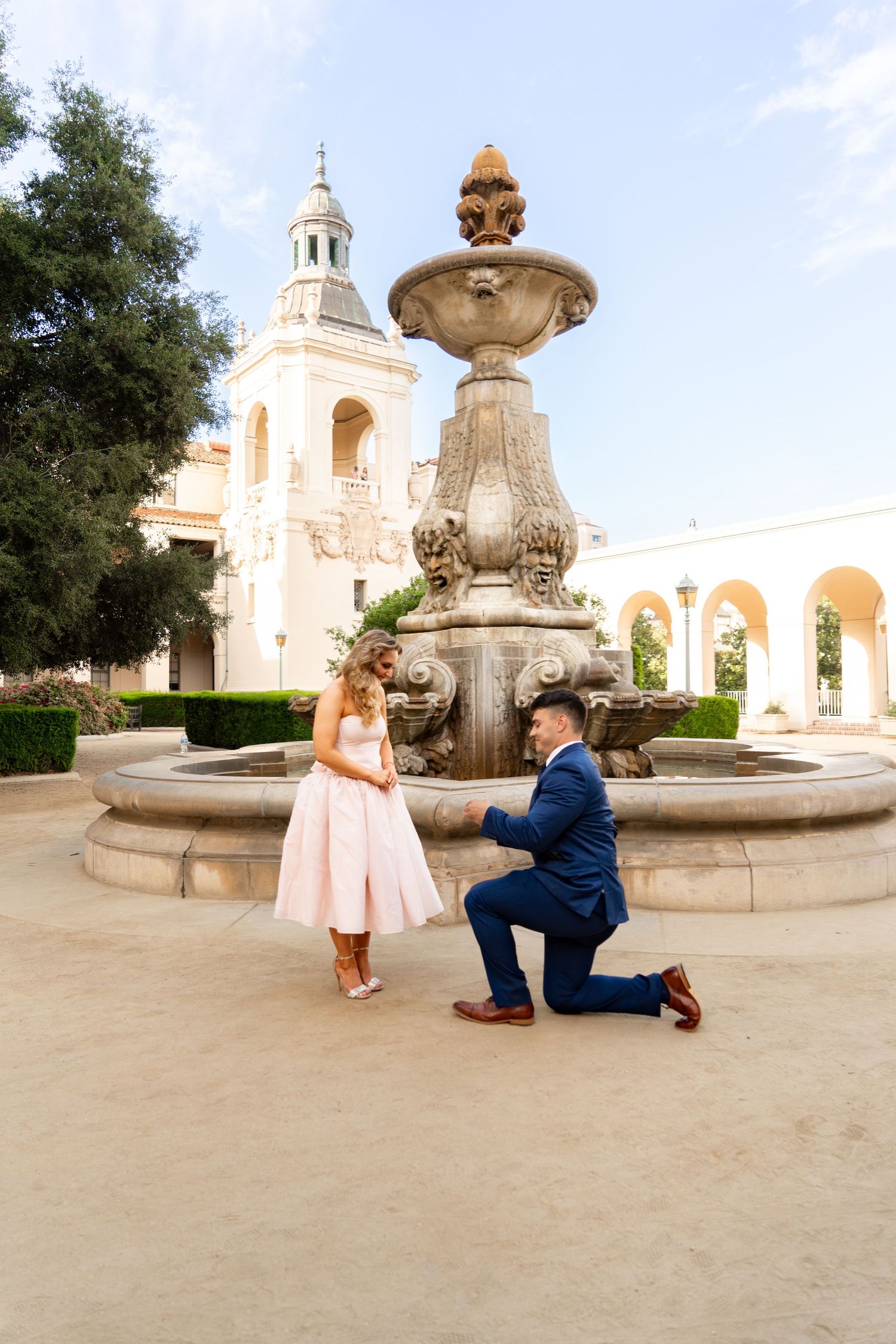 Romantic couple enjoying their engagement in Pasadena, capturing love, elegant scenery, and timeless Southern California charm.