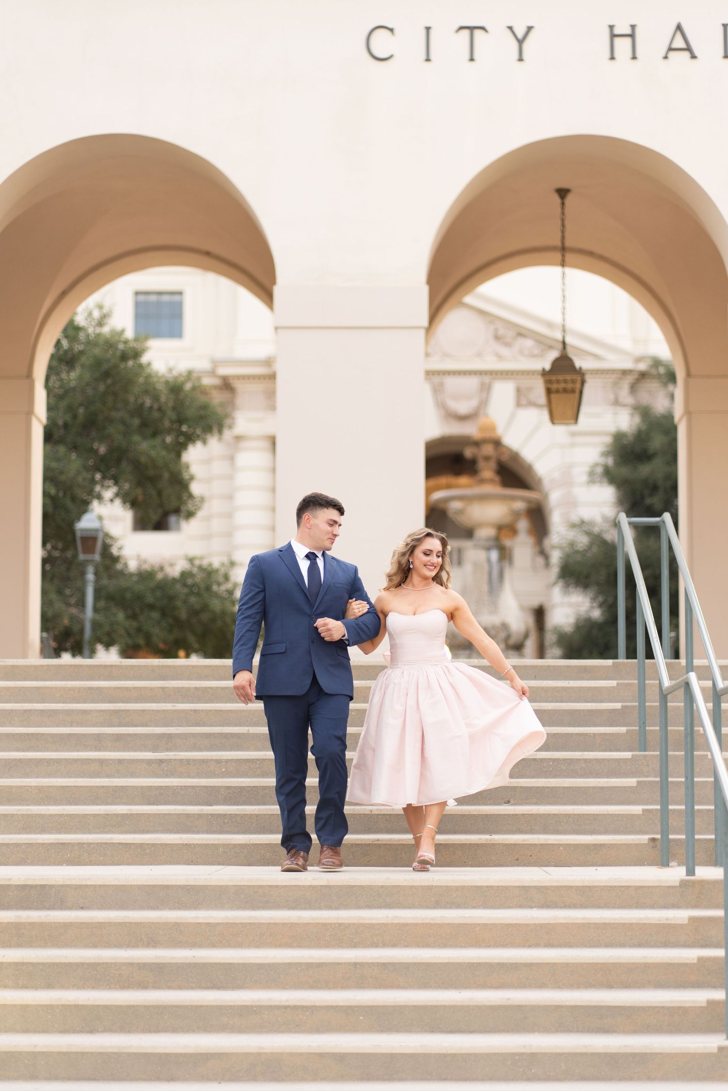 Romantic couple enjoying their engagement in Pasadena, capturing love, elegant scenery, and timeless Southern California charm.
