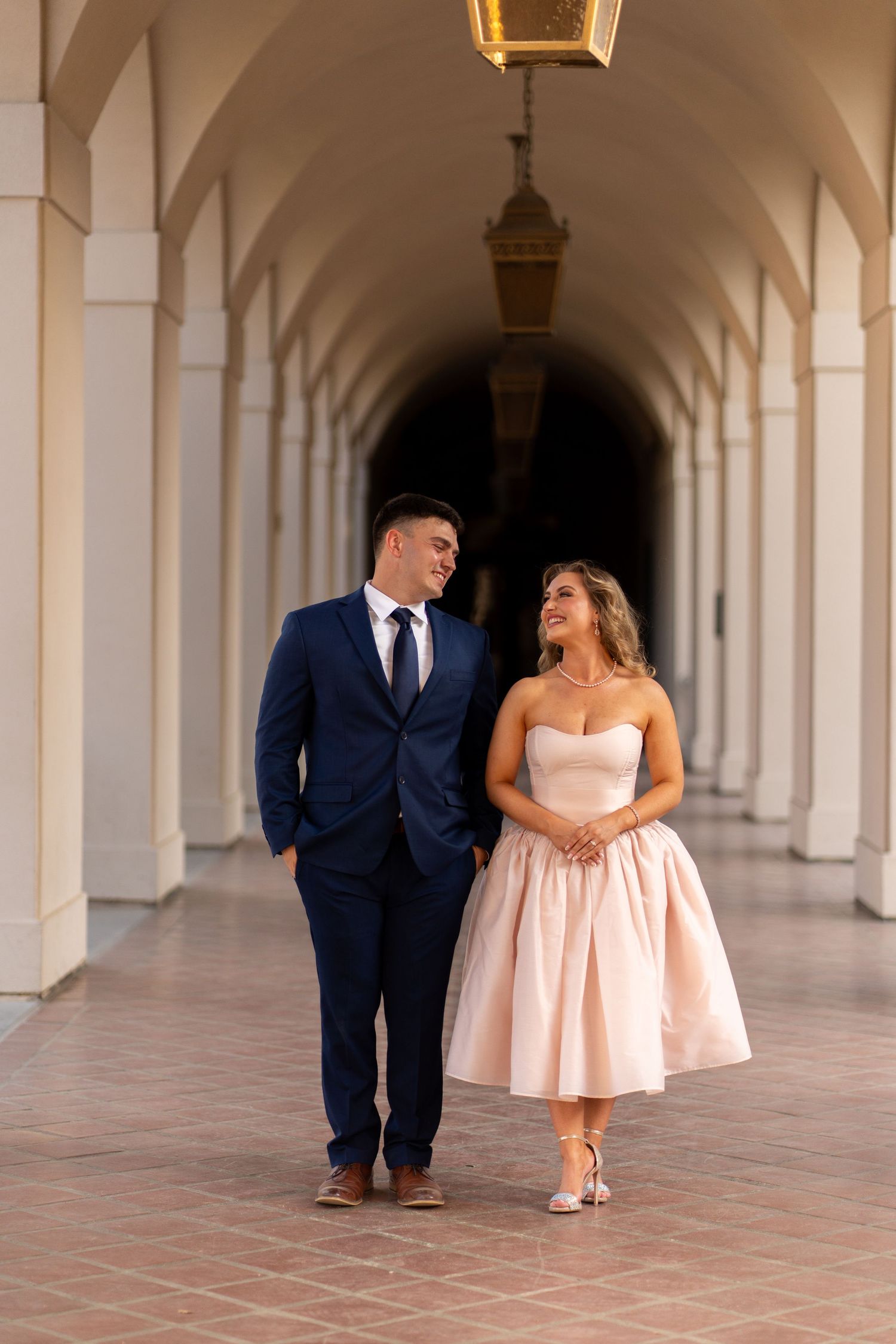 Romantic couple enjoying their engagement in Pasadena, capturing love, elegant scenery, and timeless Southern California charm.