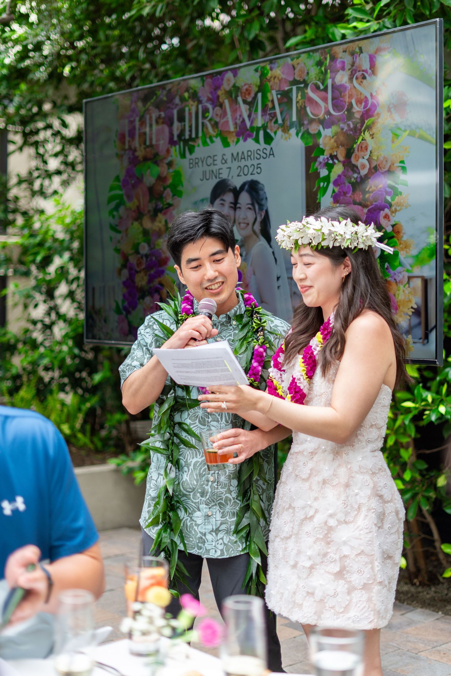 Bride and groom thank their guests warmly, sharing heartfelt gratitude and love together. #WeddingThanks #GratefulCouple #WeddingCelebration