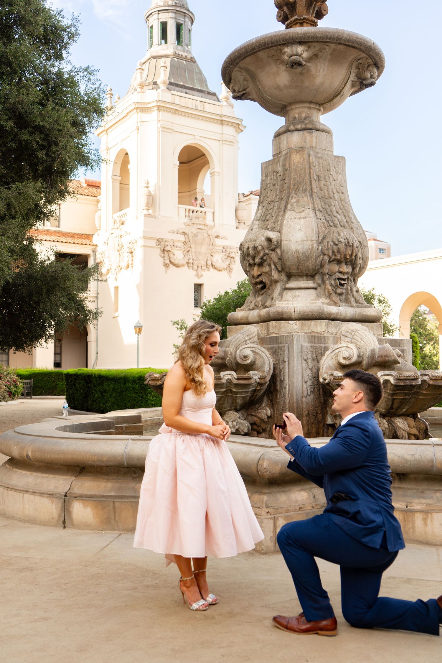 Romantic couple enjoying their engagement in Pasadena, capturing love, elegant scenery, and timeless Southern California charm.