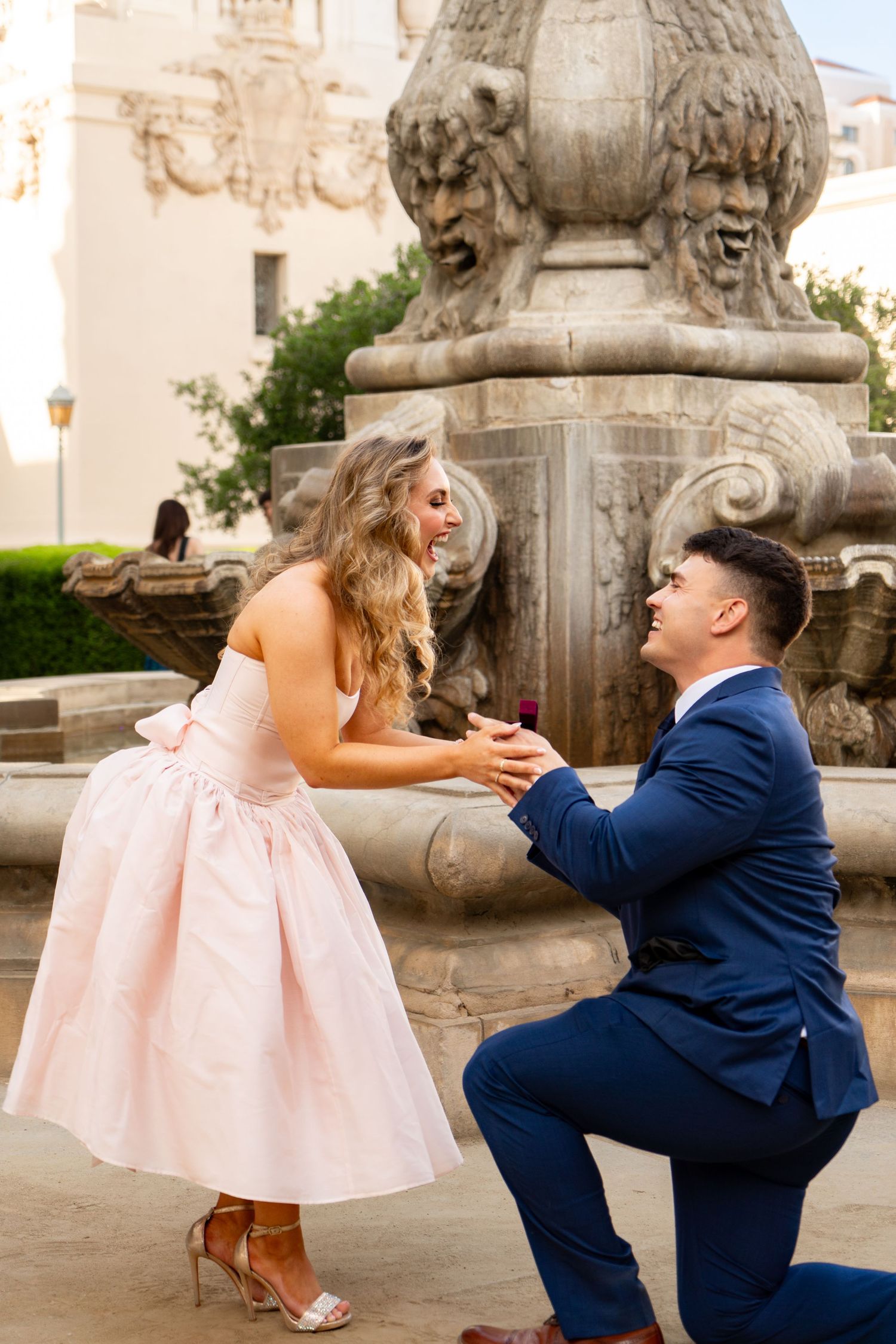 Romantic couple enjoying their engagement in Pasadena, capturing love, elegant scenery, and timeless Southern California charm.