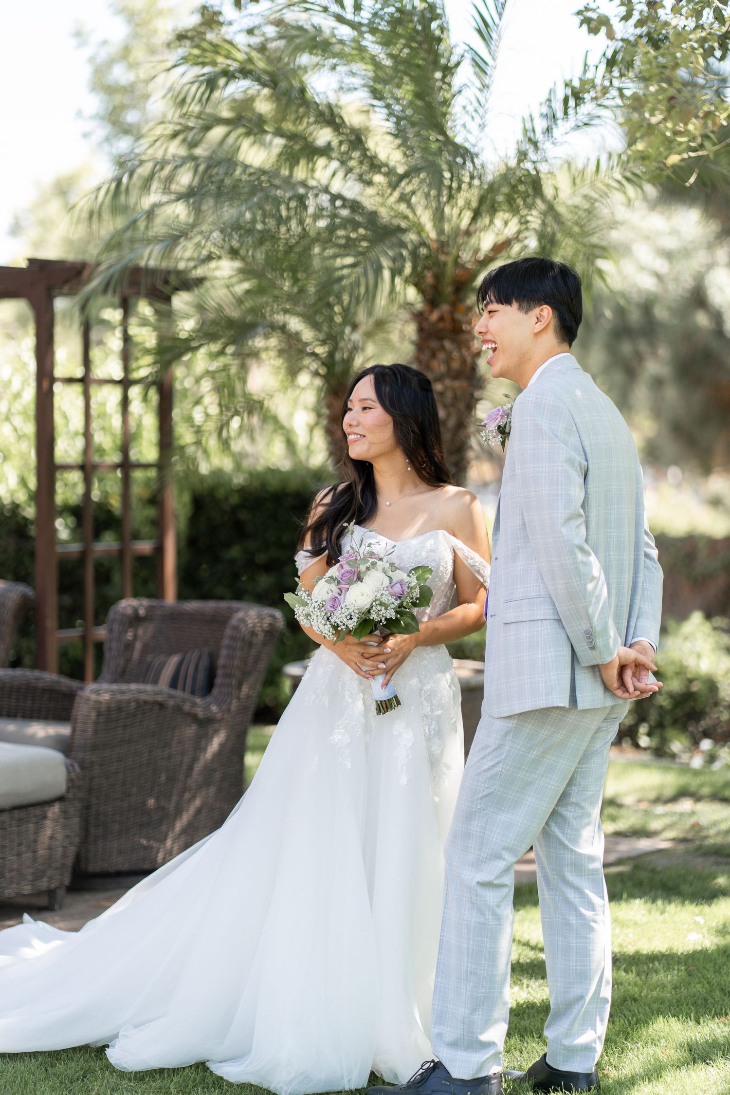 Bride and groom sharing their emotional first look, filled with love and excitement.
