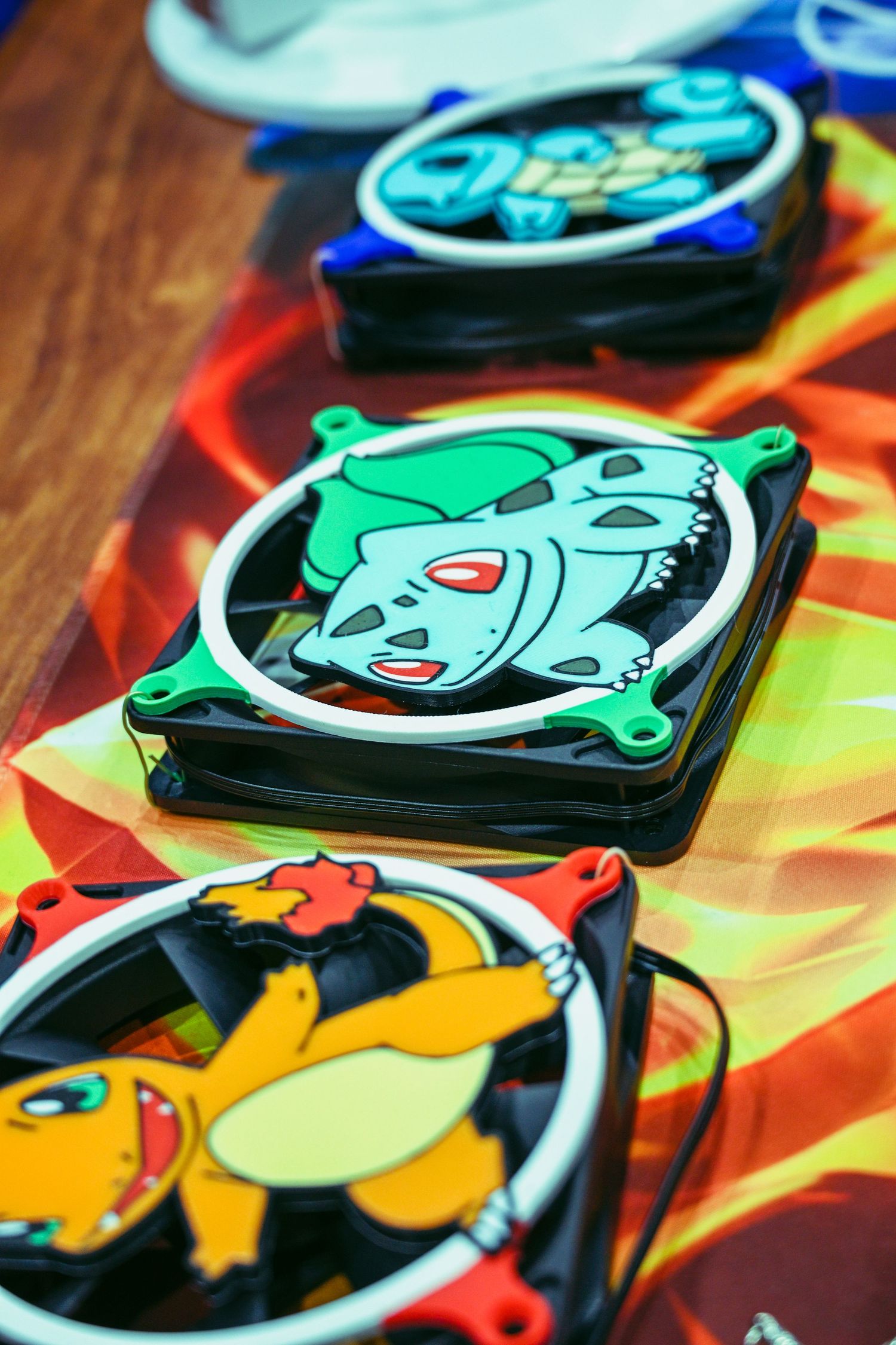 Colorful Pokemon-themed gaming accessories displayed on vibrant background.