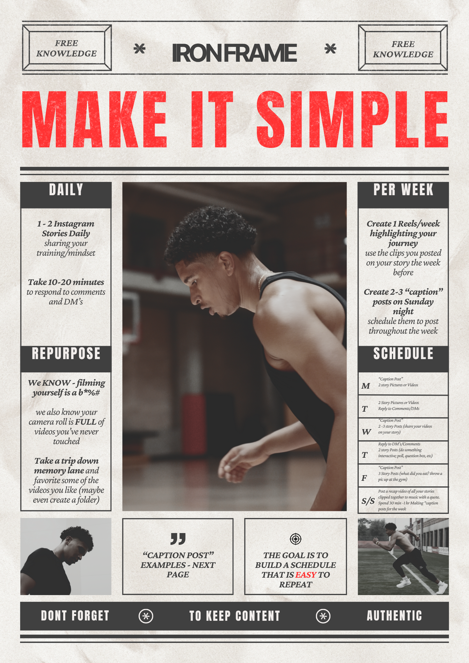 Fitness planner template with workout schedule and daily tracking sections in black and white minimalist design.
