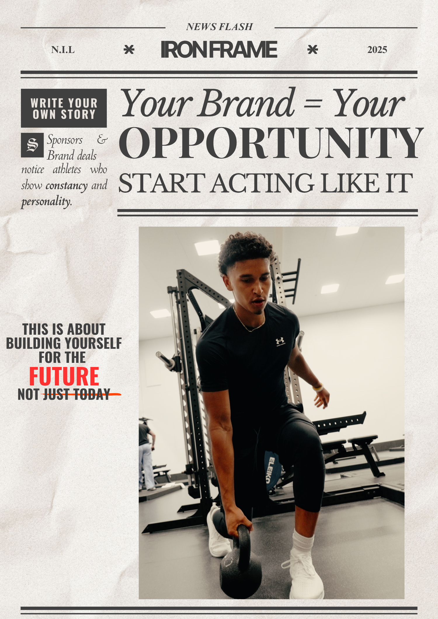 A series of black and white fitness-themed social media posts showing workout equipment and motivational text.