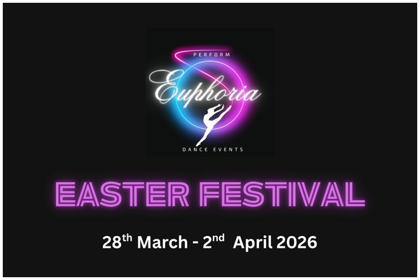 A neon-style event poster for Euphoria Easter Festival scheduled for March 28th to April 2nd 2026.