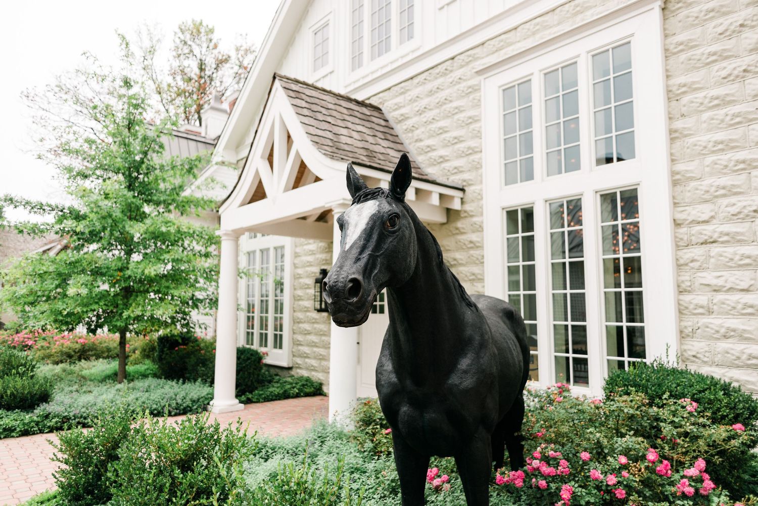 a wedding venue with a horse sculpture