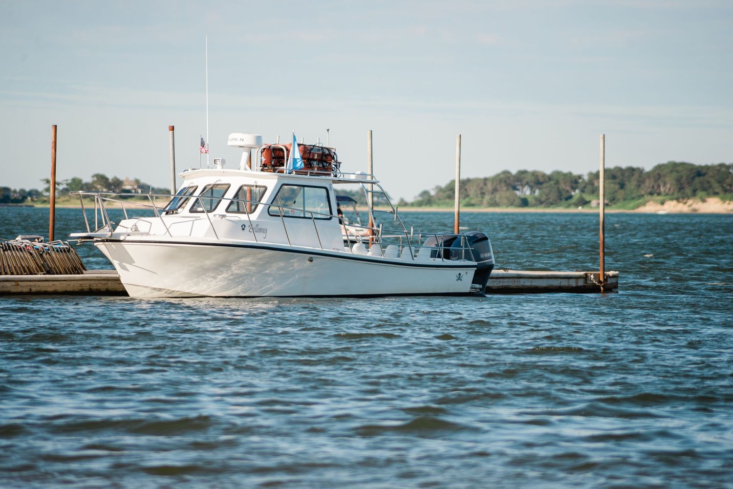 A boat docked in a harbor