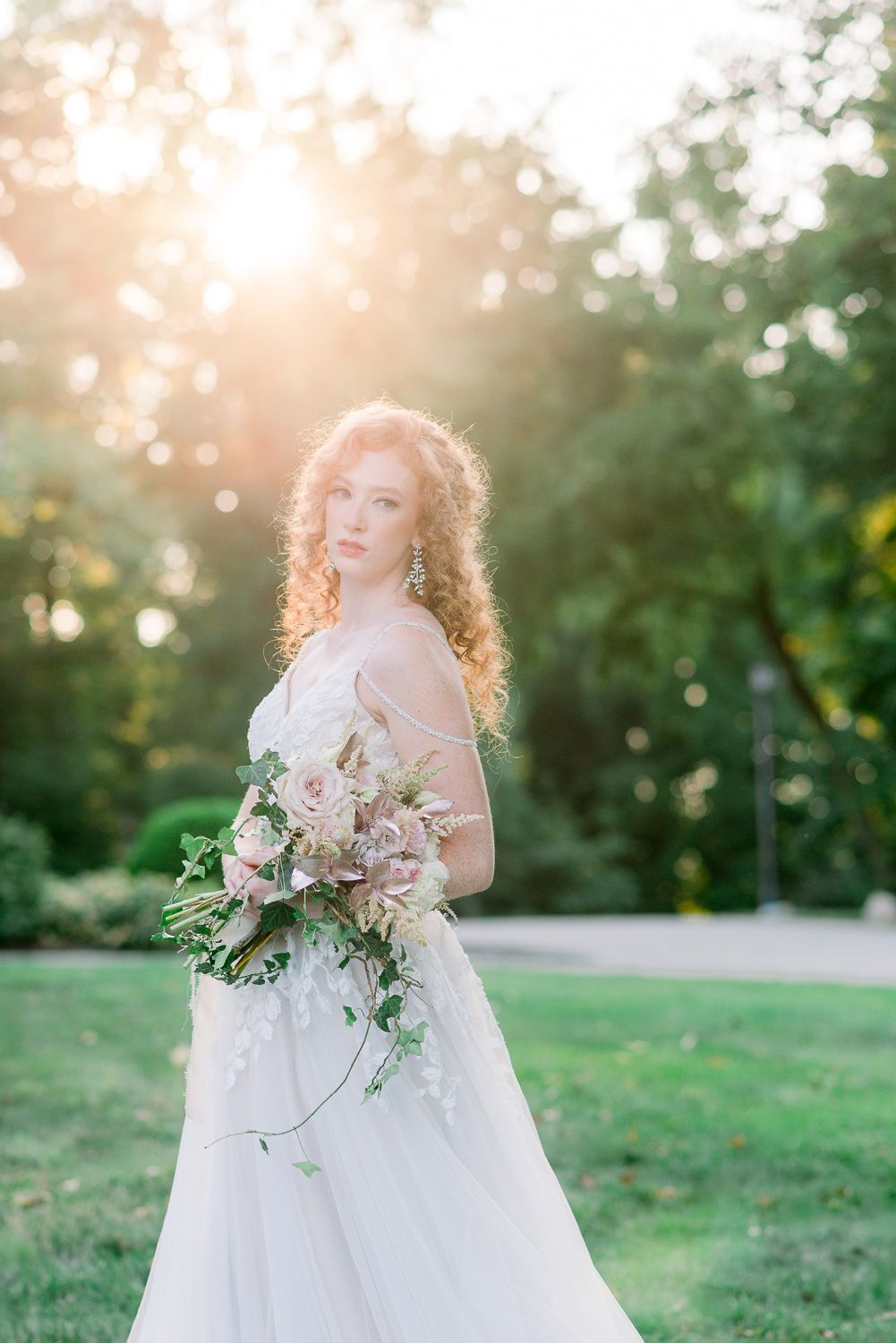 A bridal portrait during golden hour