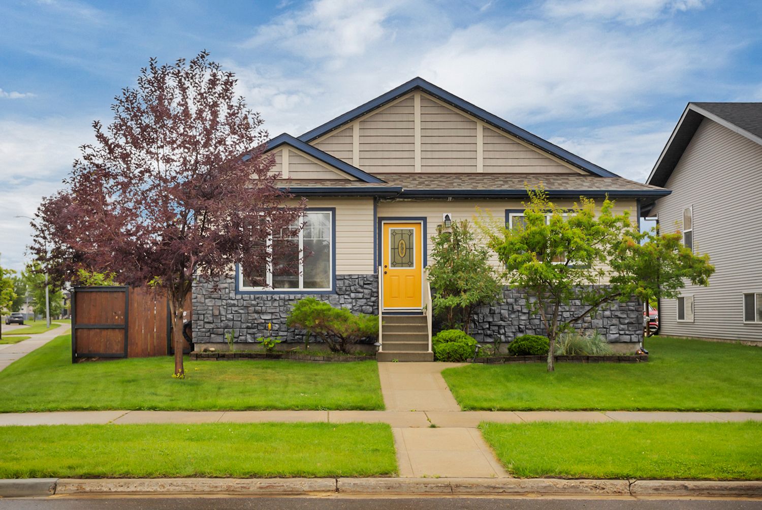 Central Alberta Real Estate Media David Spence Photography  Drone areial image of a bungalow on a landscaped lot- Spence Media
