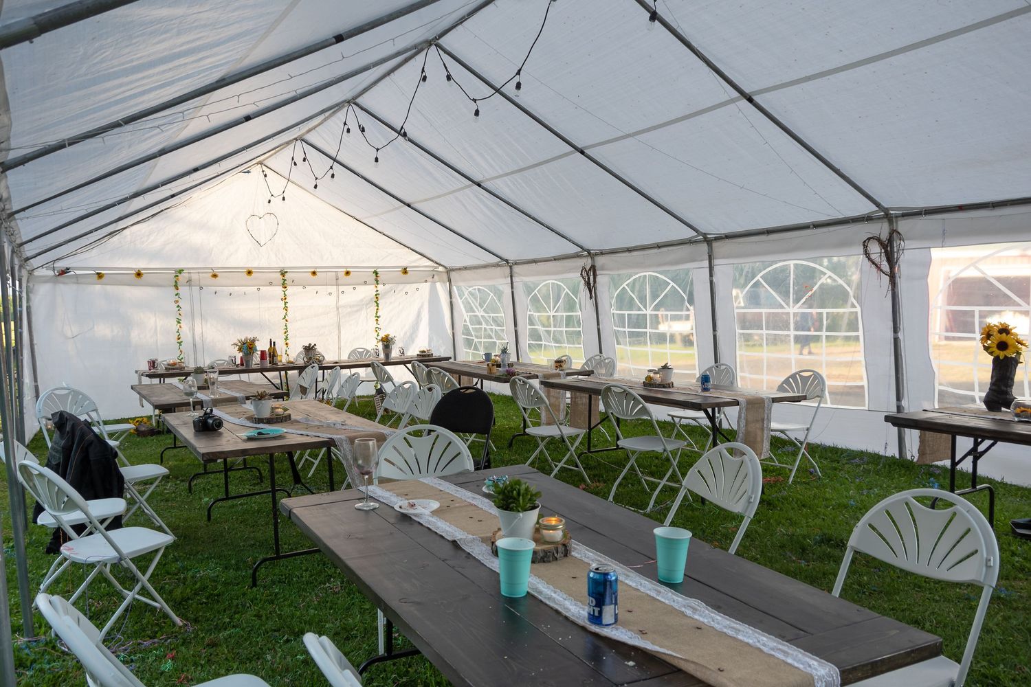 interior image large white freestanding event tent with side walls product image David Spence Photography Central Alberta wedding reception