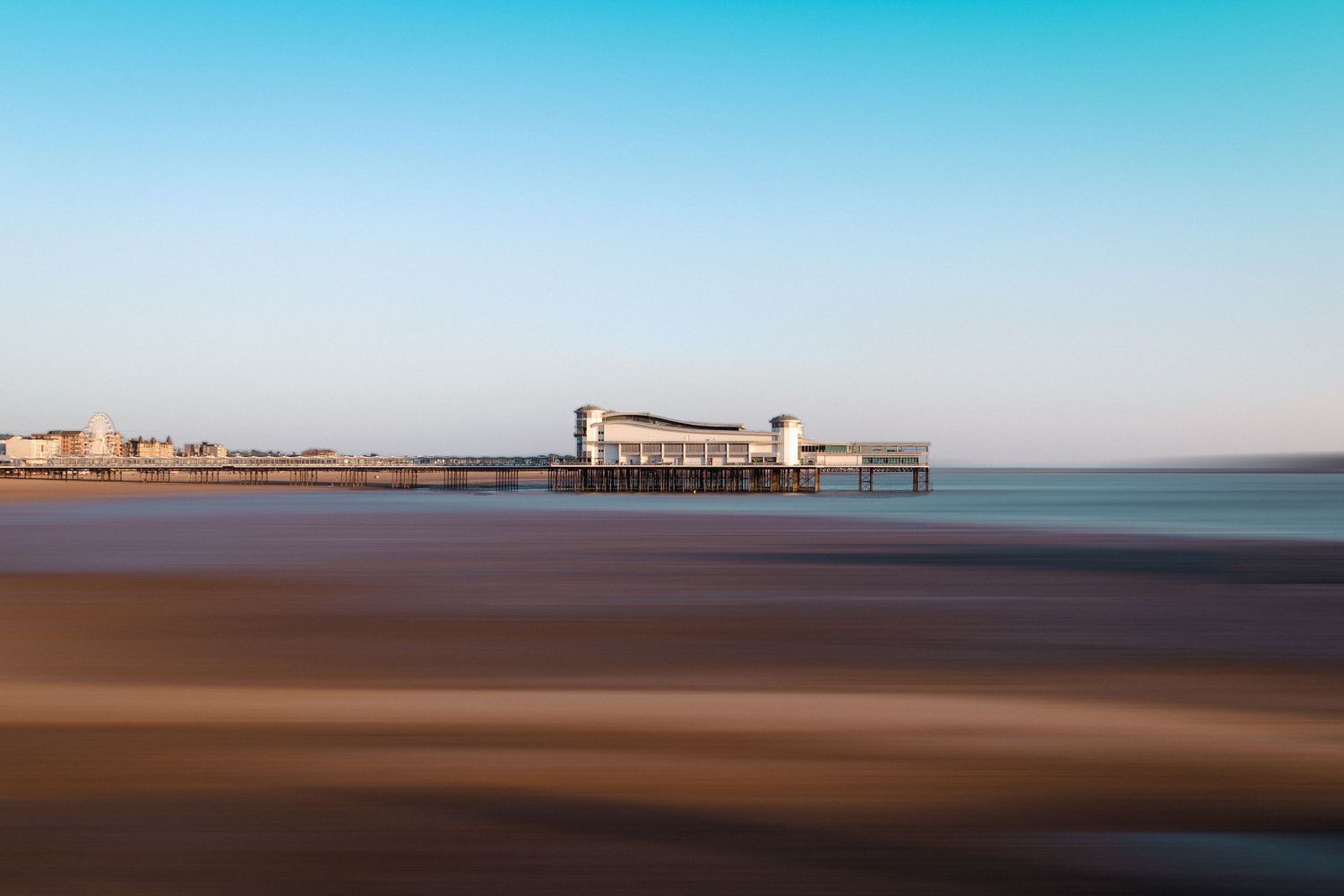 Weston-super-Mare Grand Pier with smooth sea and long exposure effect, Somerset.
