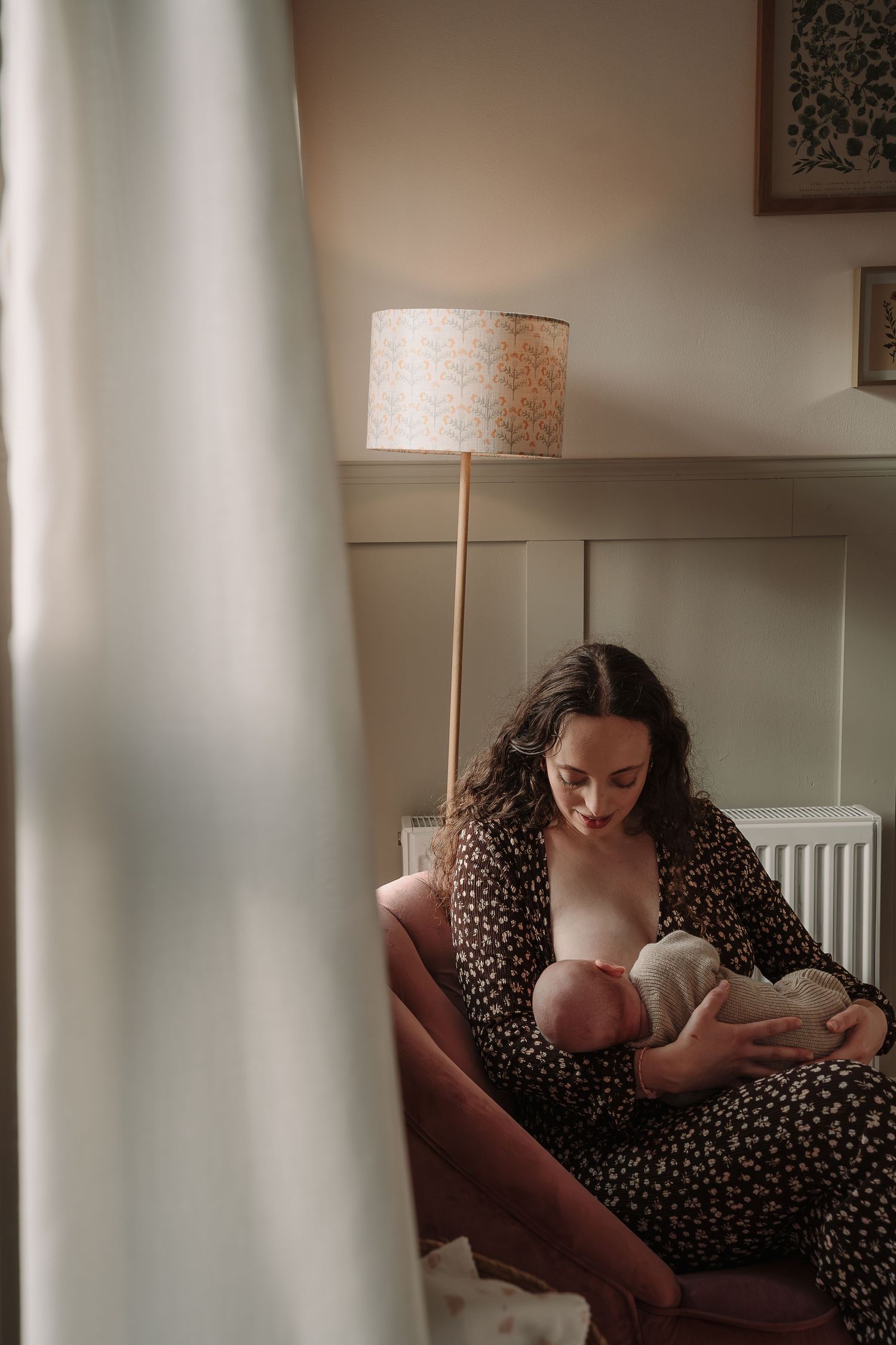 Quiet moments in a room with soft lighting and polka dot patterns.