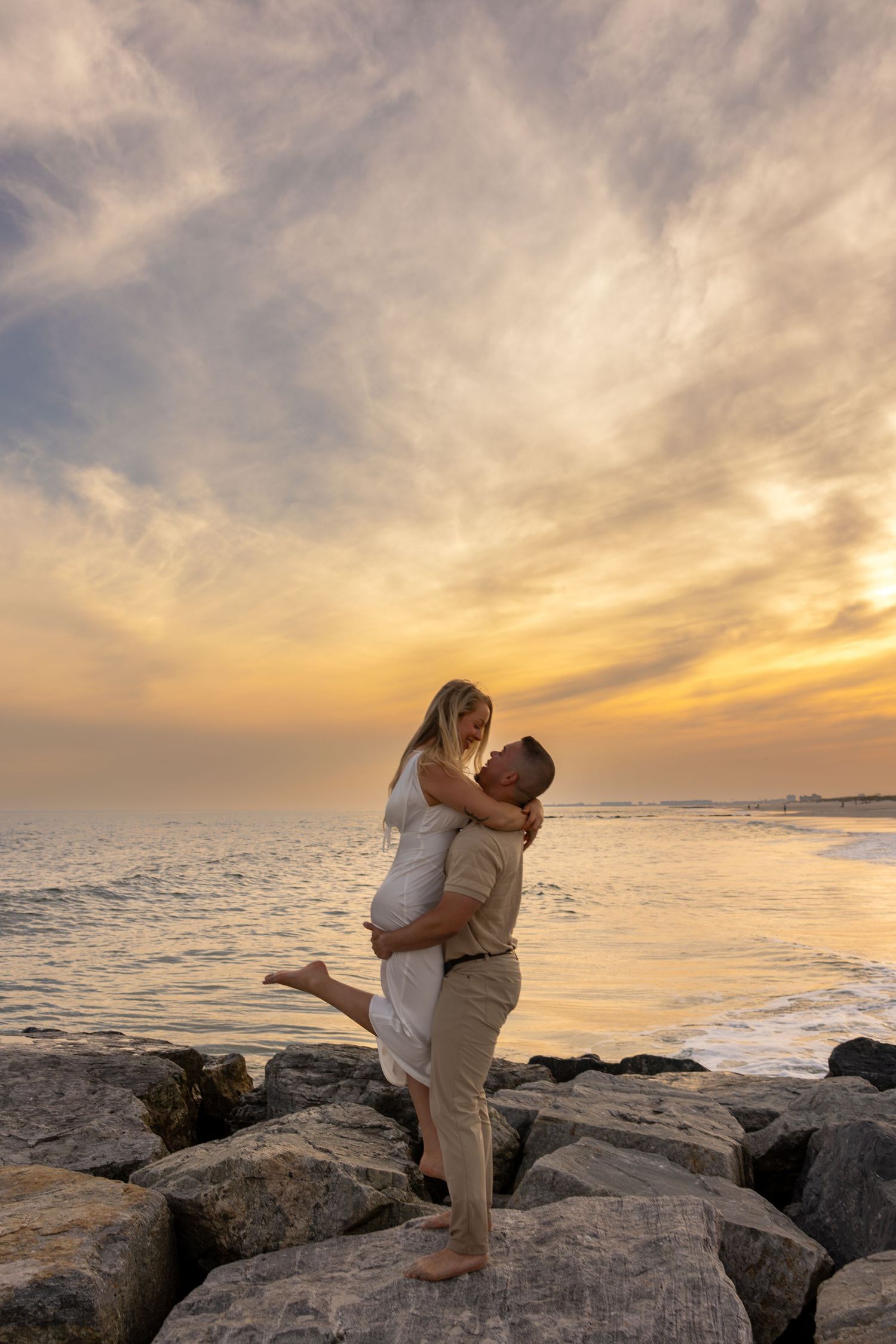Engagement Photos taken at Long Beach, New York. Beautiful sunset.