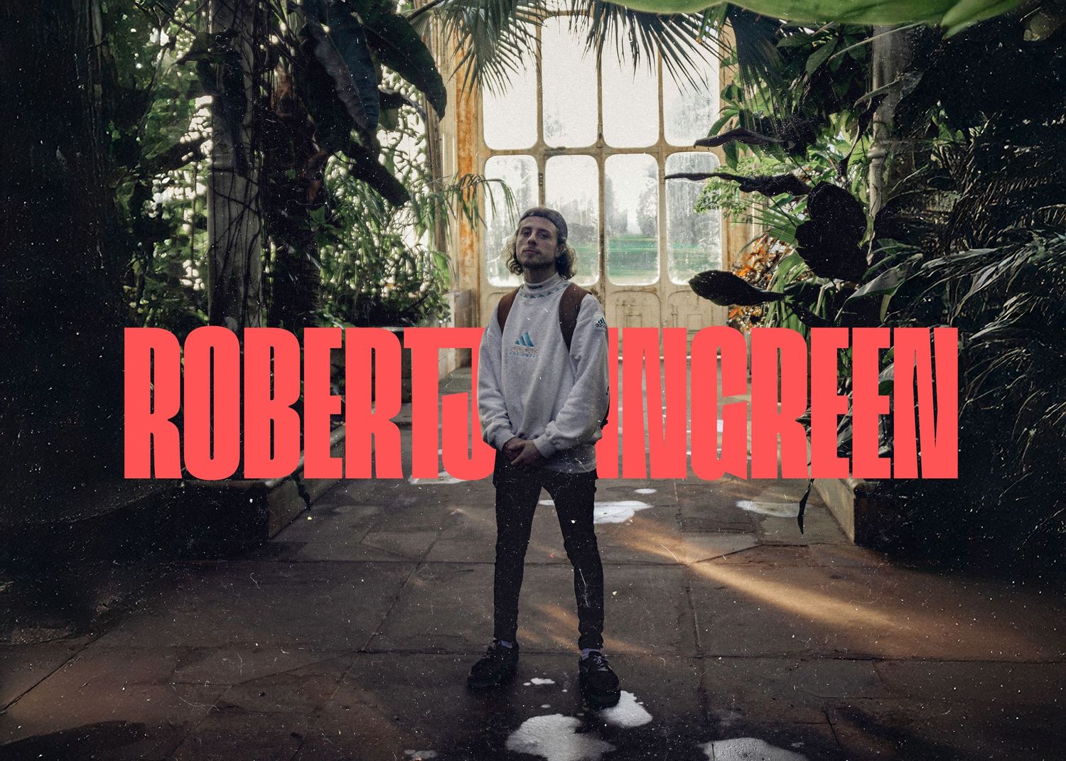 Atmospheric indoor photos with dramatic lighting and bold red text overlay.