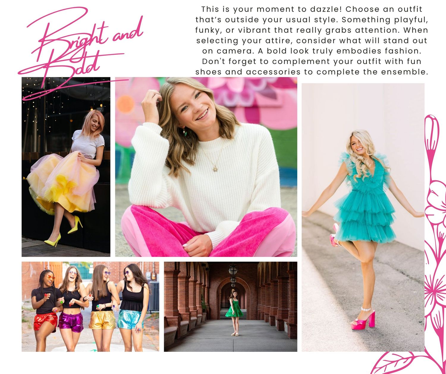 A collection of fashion photos featuring colorful tulle skirts and feminine outfits in pink, turquoise and pastel tones.
