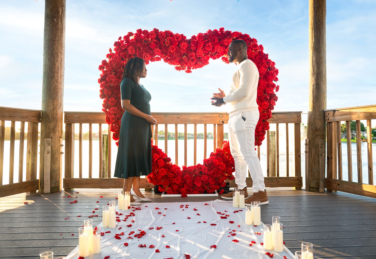 Gazebo proposal at sunset in Boynton Beach captured by Boynton Beach proposal photographers, Our Story Imagery.