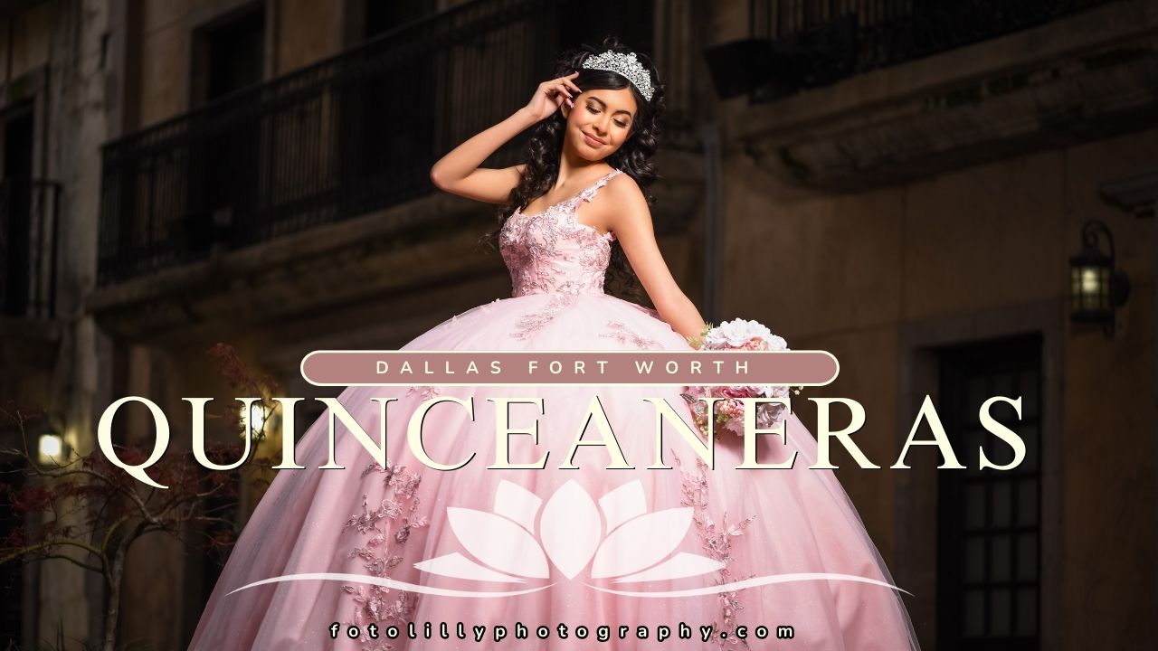 Dallas Fort Worth quince photographer with save the date sessions included and customized church and reception coverage.