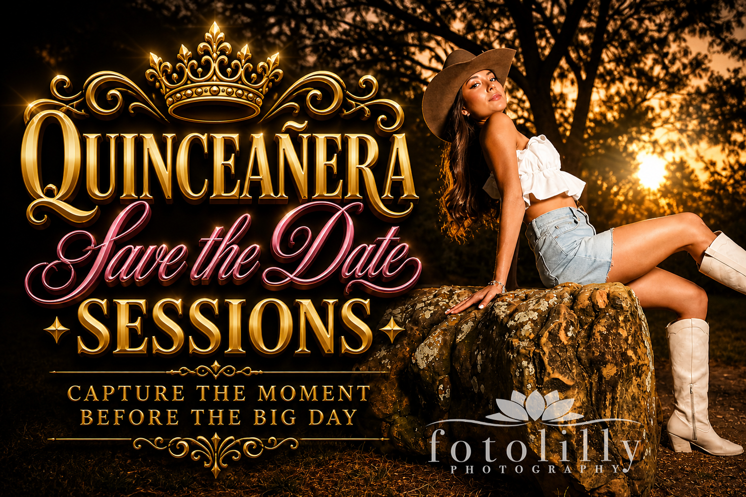 Quinceañera save the date Dallas Fort Worth outdoor session with full quince dress natural posing professional photography Fotolilly