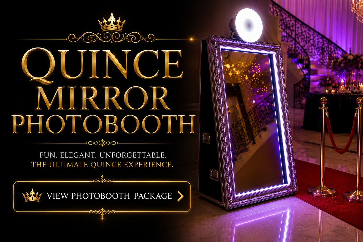 Luxury mirror photobooth rental for Dallas Quinceañeras with instant prints, fun props, interactive features, and awesome guest memories