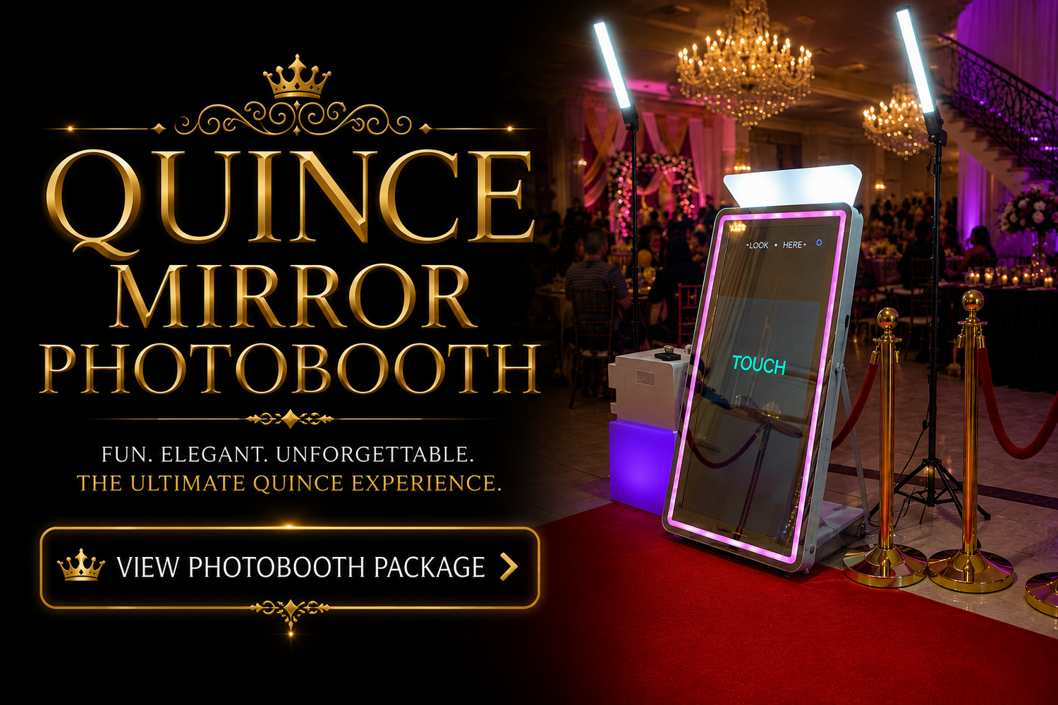 Dallas–Fort Worth Quinceañera Mirror Photobooth with interactive entertainment, instant prints, and unforgettable guest experiences.