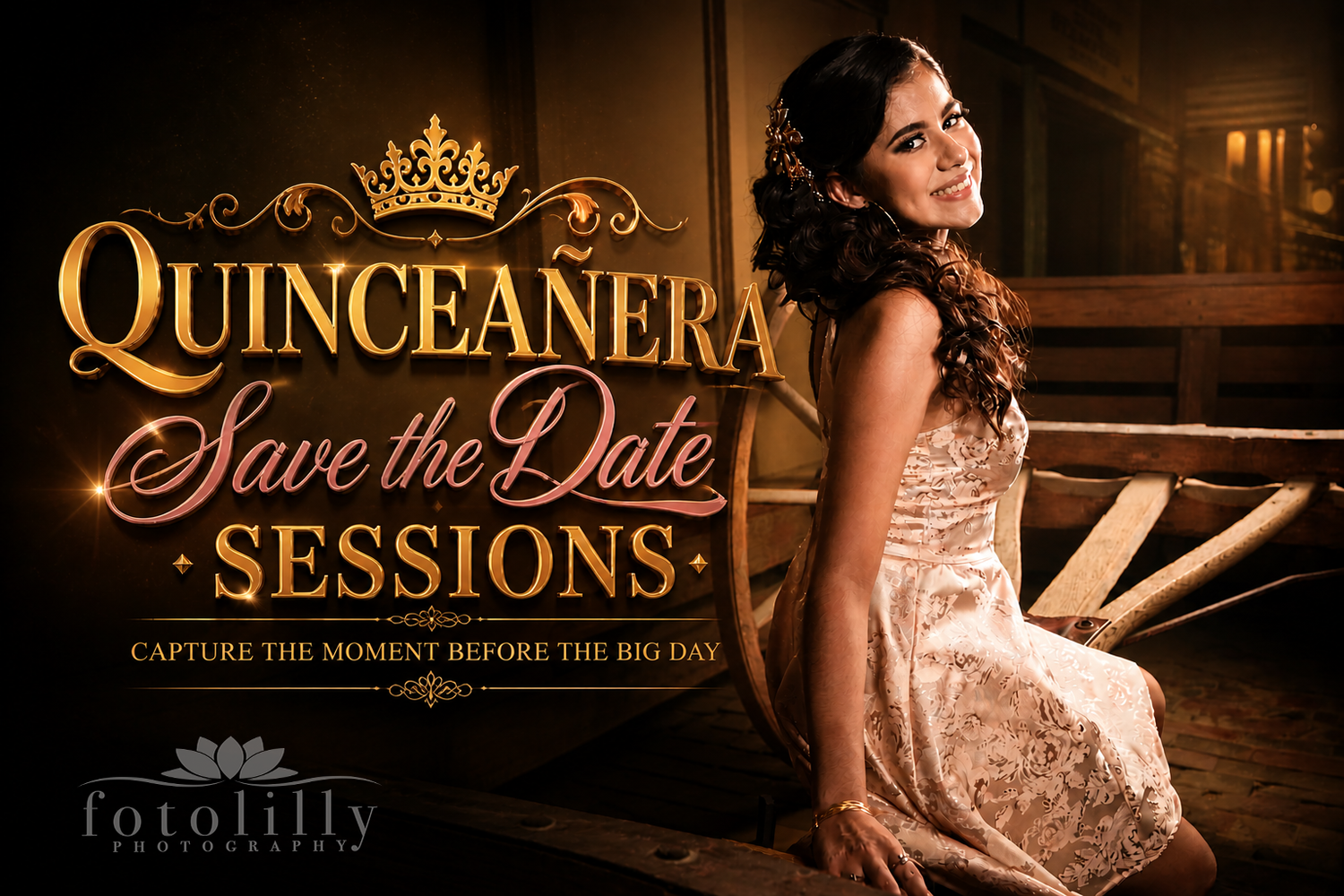 Dallas Fort Worth quinceañera save the date photography outdoor location natural light full dress Fotolilly Photography