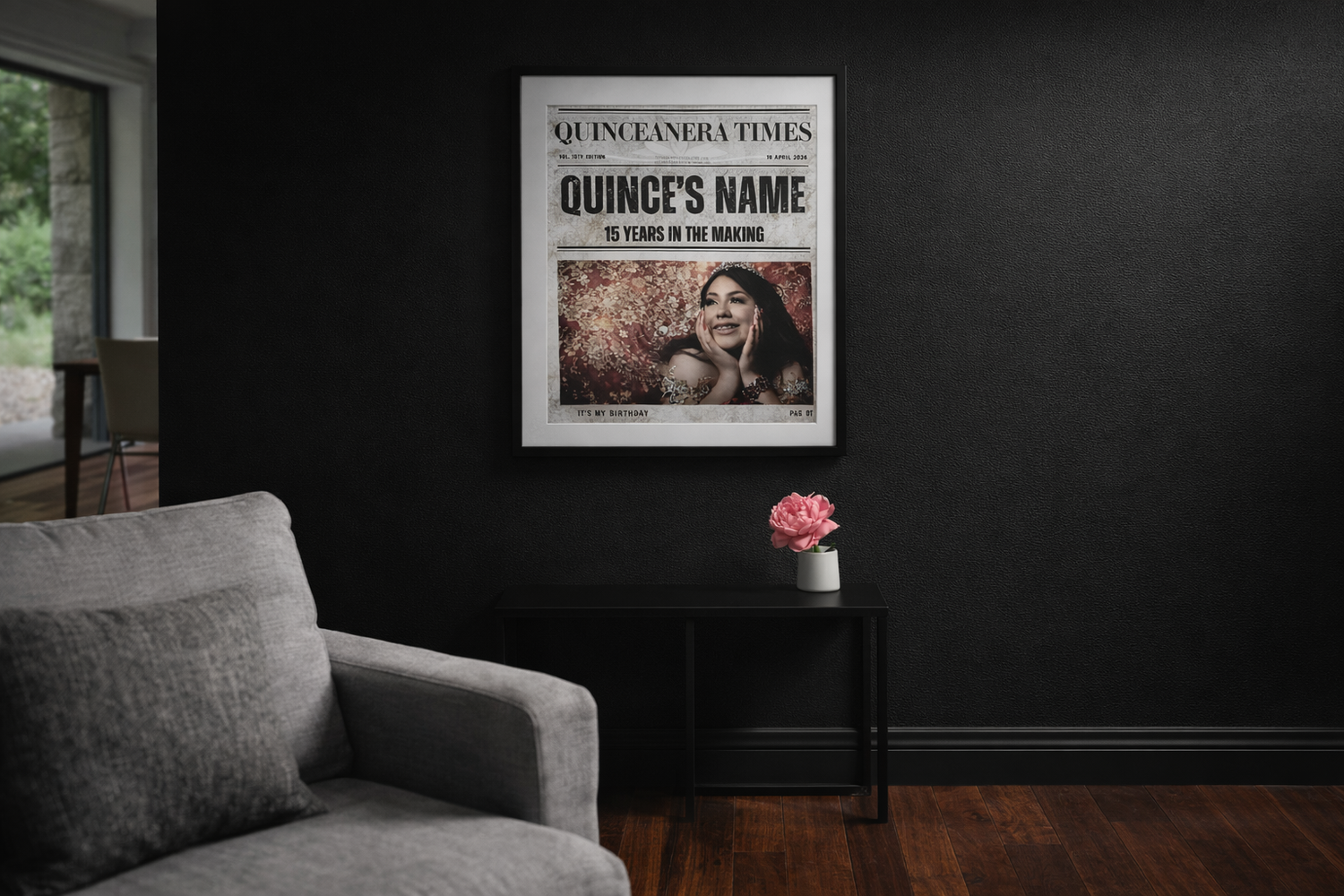 Quince Save the Date session paired with custom newspaper template for Dallas Fort Worth families