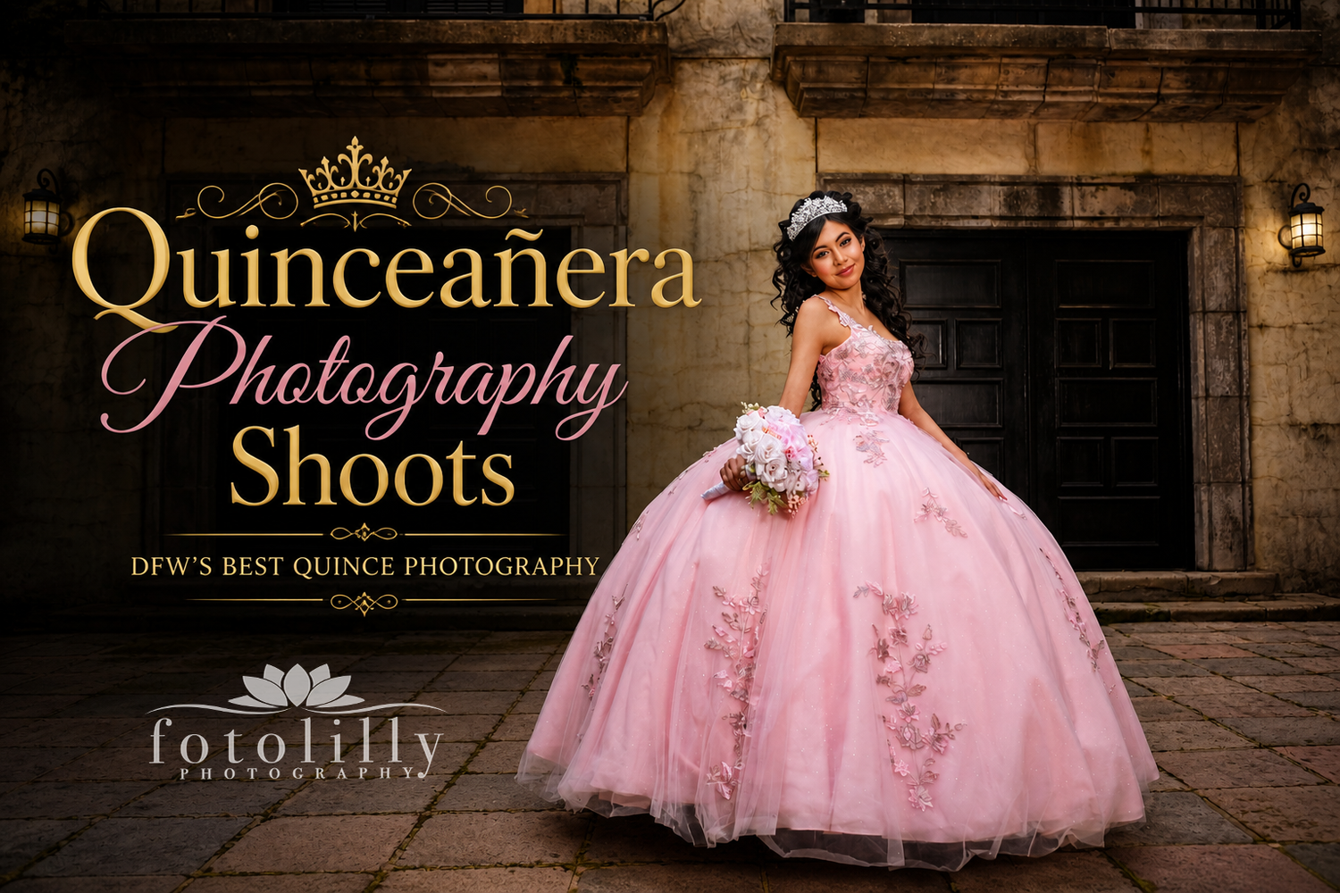 Quinceañera photoshoot without party Dallas Fort Worth styled outdoor portrait full dress professional lighting Fotolilly