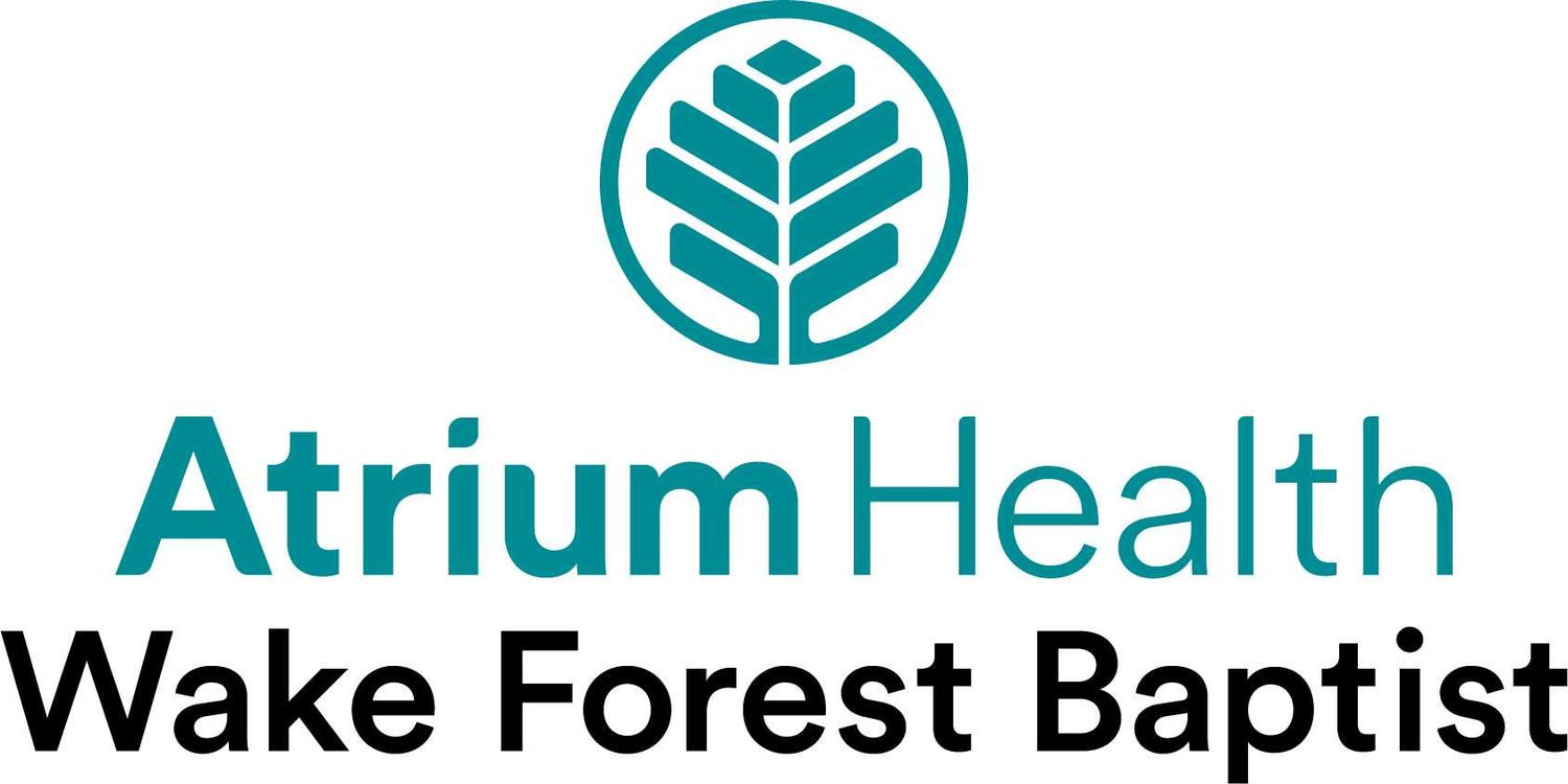 Atrium Health Wake Forest Baptist logo with teal leaf emblem and bold typography.