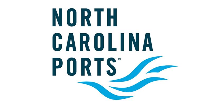 North Carolina Ports logo featuring stylized blue waves under text.