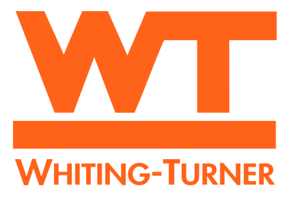 Whiting-Turner construction company logo featuring bold orange WT monogram above a horizontal bar and company name.