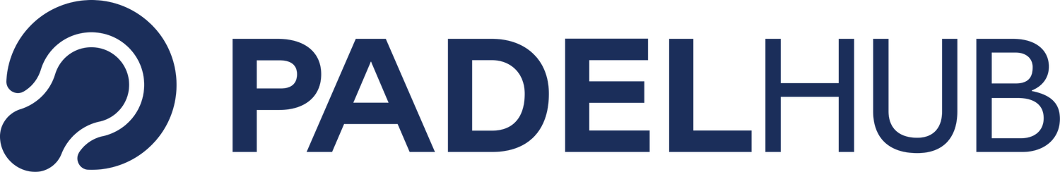 PadelHub brand logo featuring a stylized padel racket icon in dark navy blue.