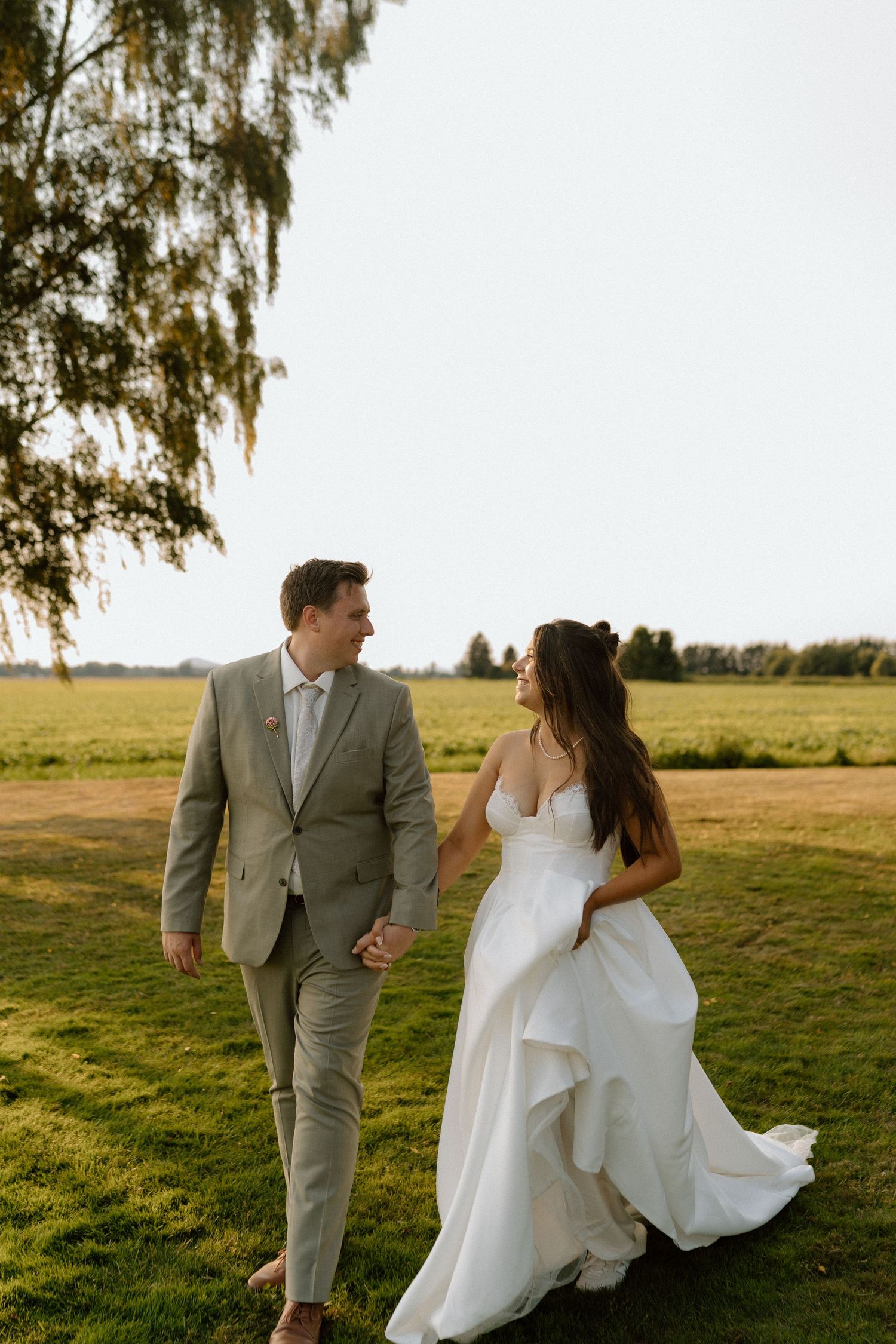 a bride and groom walking together