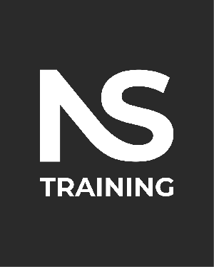 NS Training logo featuring bold white letters on a dark gray background.