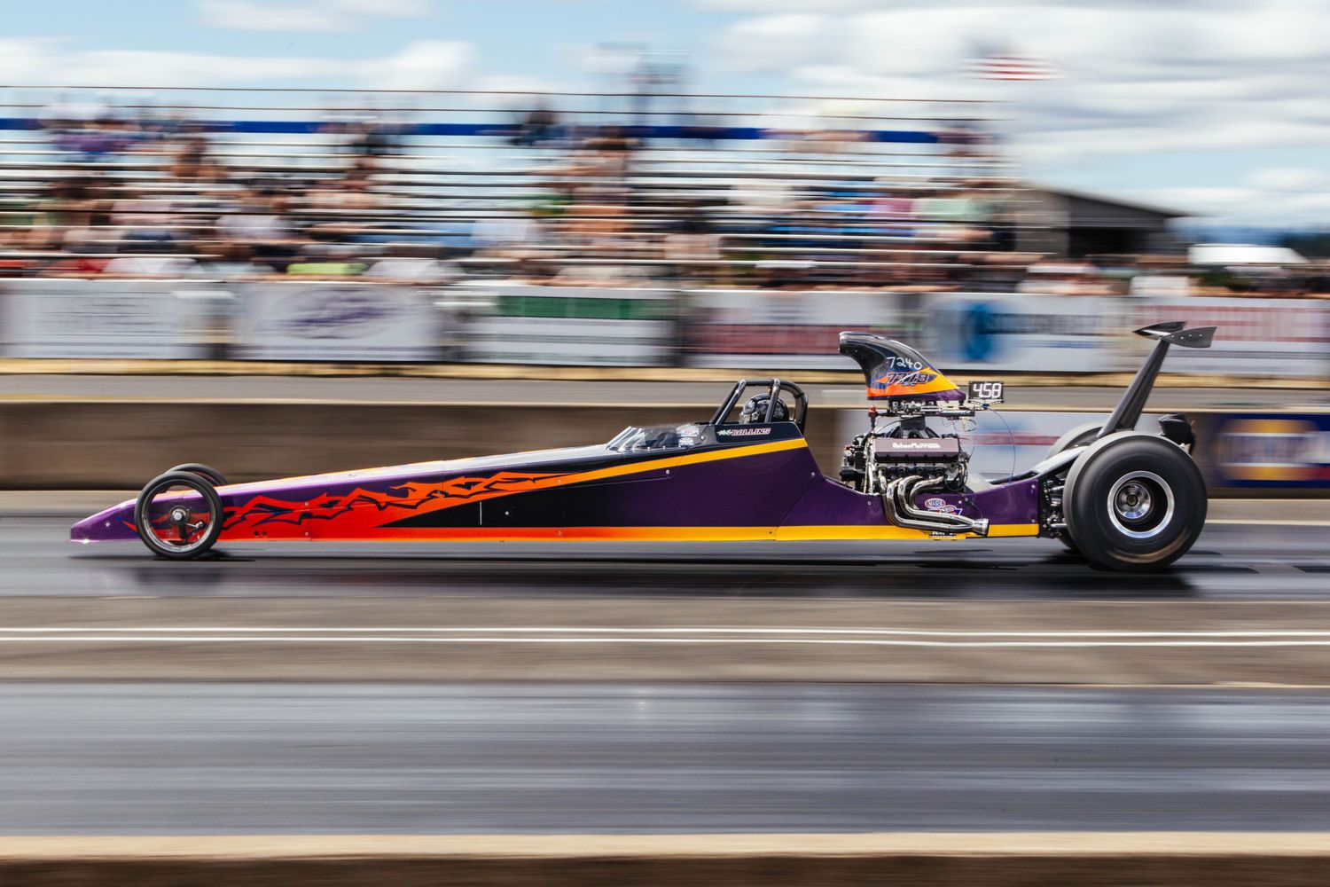 Dragster racing at Wood Burn Drag Strip for the 2026 Lucas Oil Series.