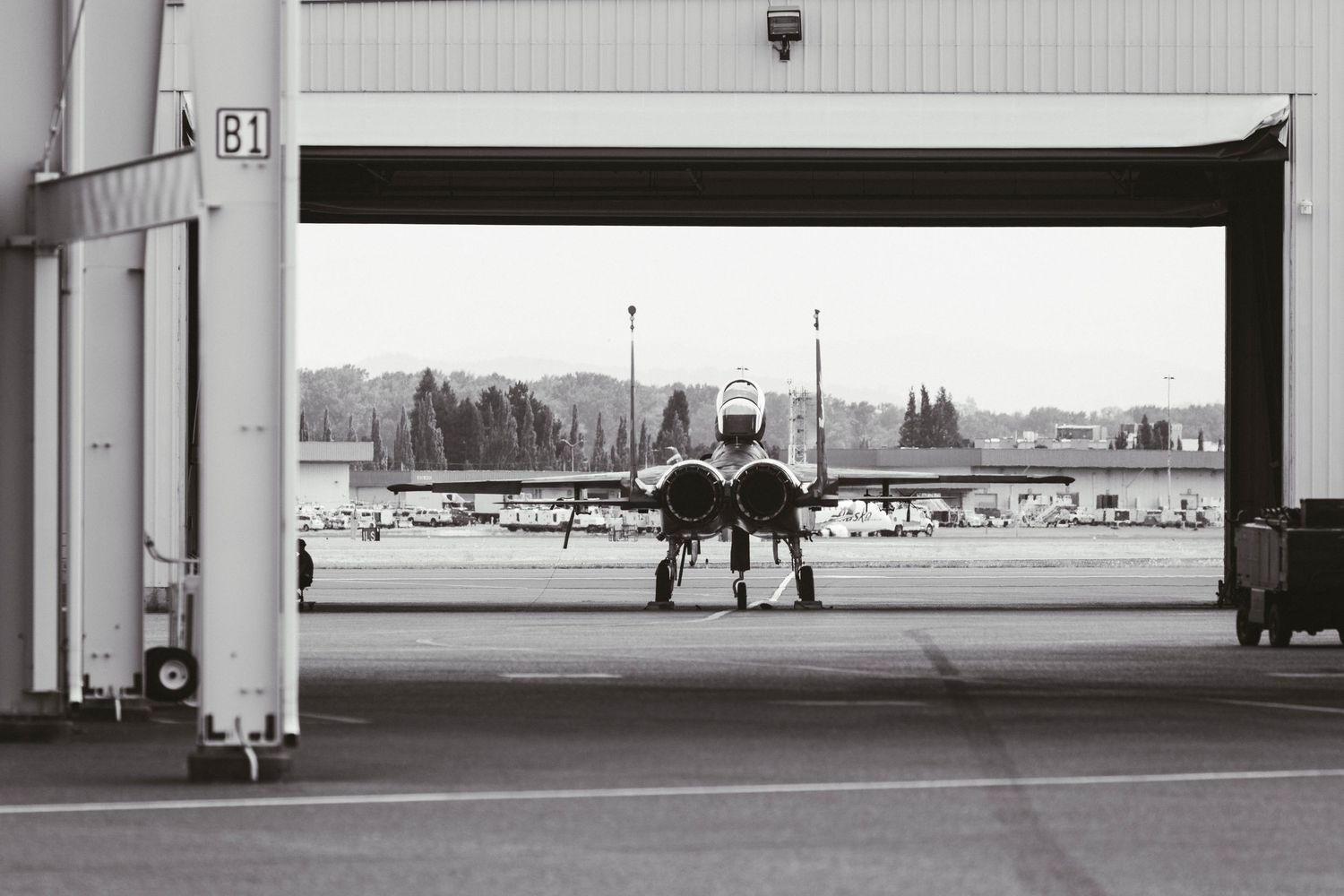 F15 Sitting in a hangar at Portland Air National Guard Base in Portland Oregon.