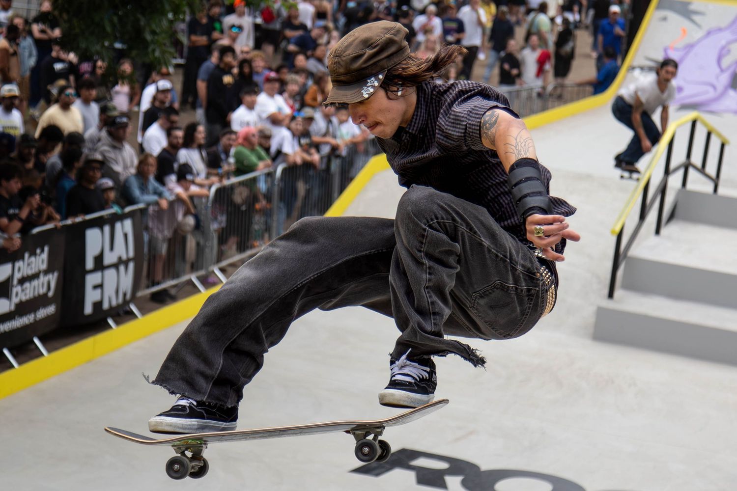 Skateboarders perform at the 2026 Rockstar Energy Open competition in Portland Oregon.