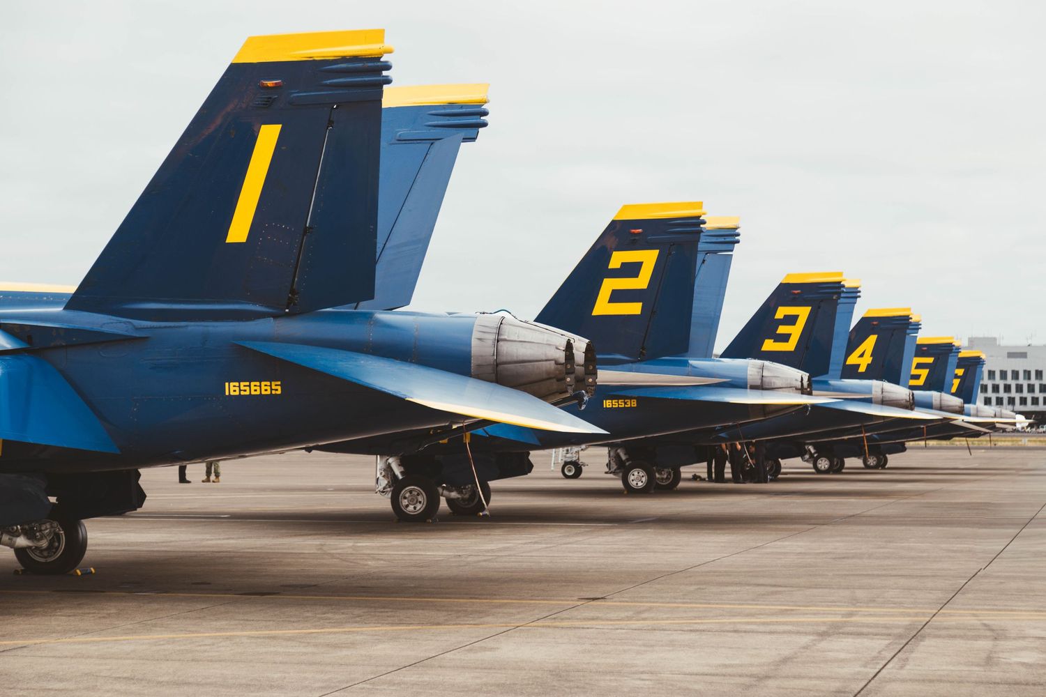 U.S. Navy Blue Angels F/A-18 Super Hornets performing aerial maneuvers at the Oregon International Air Show in McMinnville, Oregon.