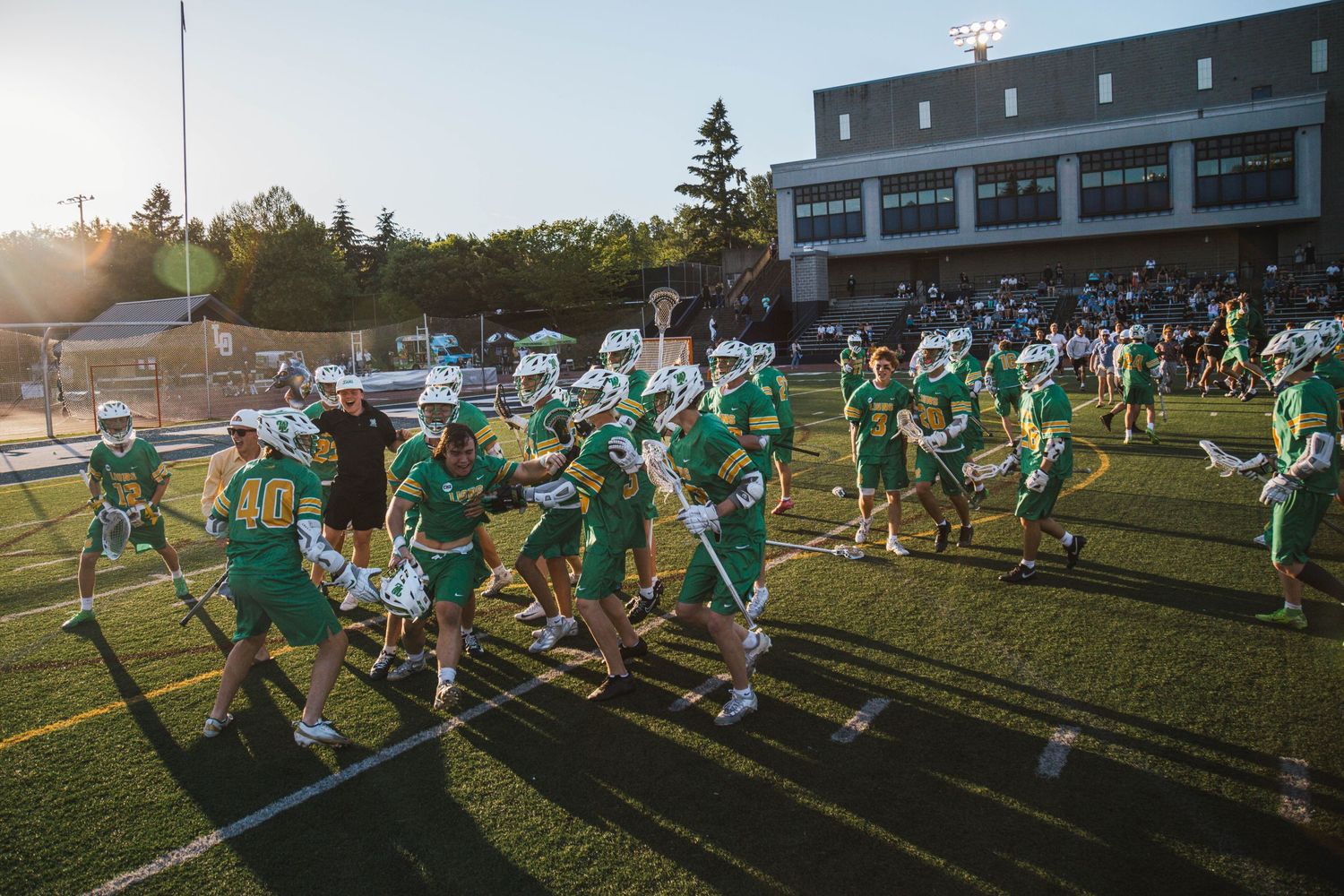 West Linn Lions Varsity Lacrosse fighting for a title at Lake Oswego High School in Oregon.