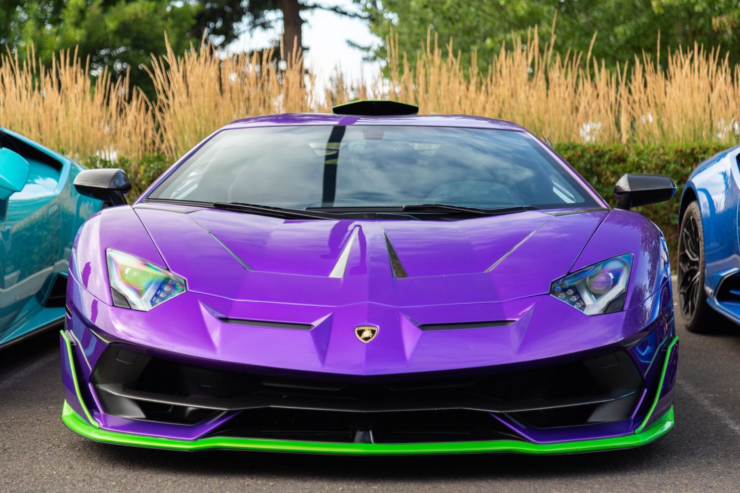 Lamborghini Aventador SVJ in purple at Italian day Cars and Coffee.