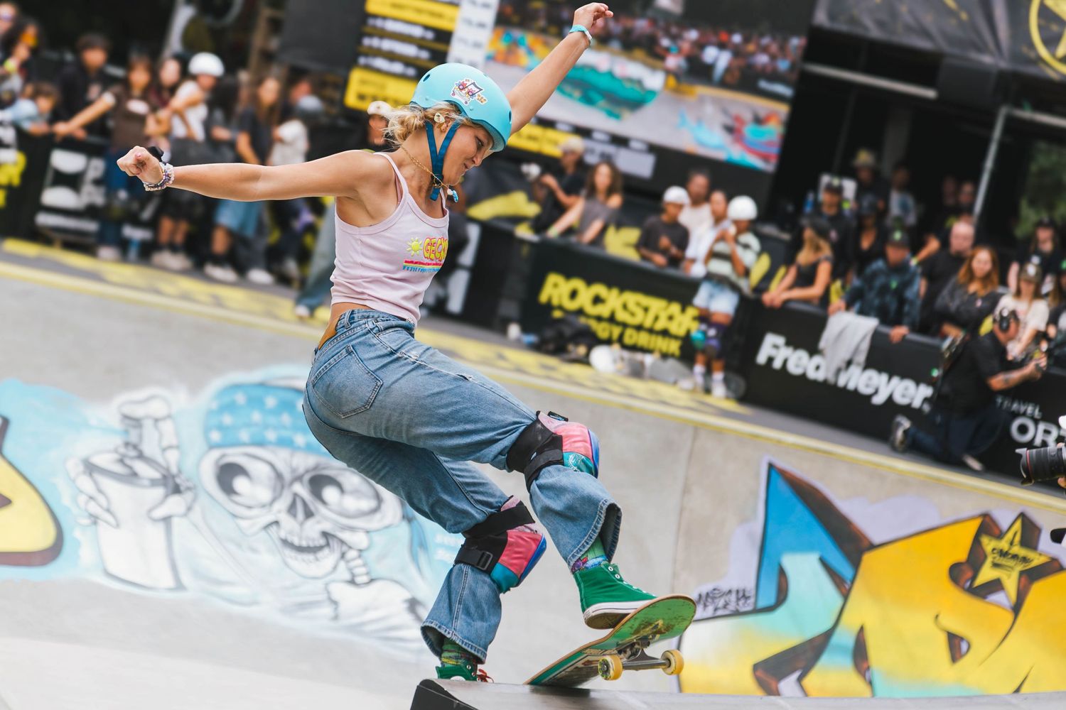 Skateboarders perform at the 2026 Rockstar Energy Open competition in Portland Oregon.
