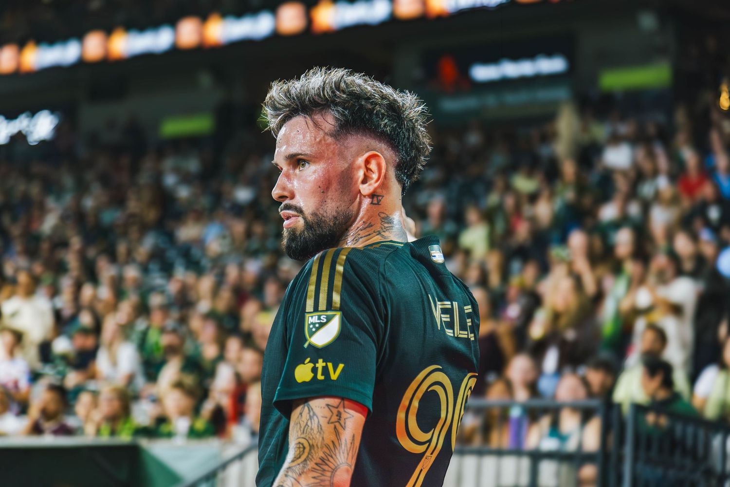 Portland Timbers players competing against St. Louis CITY SC during a Major League Soccer match at Providence Park in Portland, Oregon.