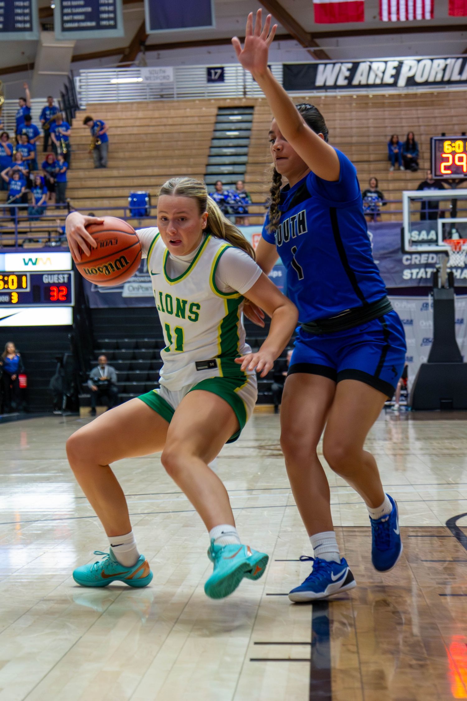 West Linn Girls Basketball competes for the 6A State Champion title at the Chiles Center in Portland Oregon.