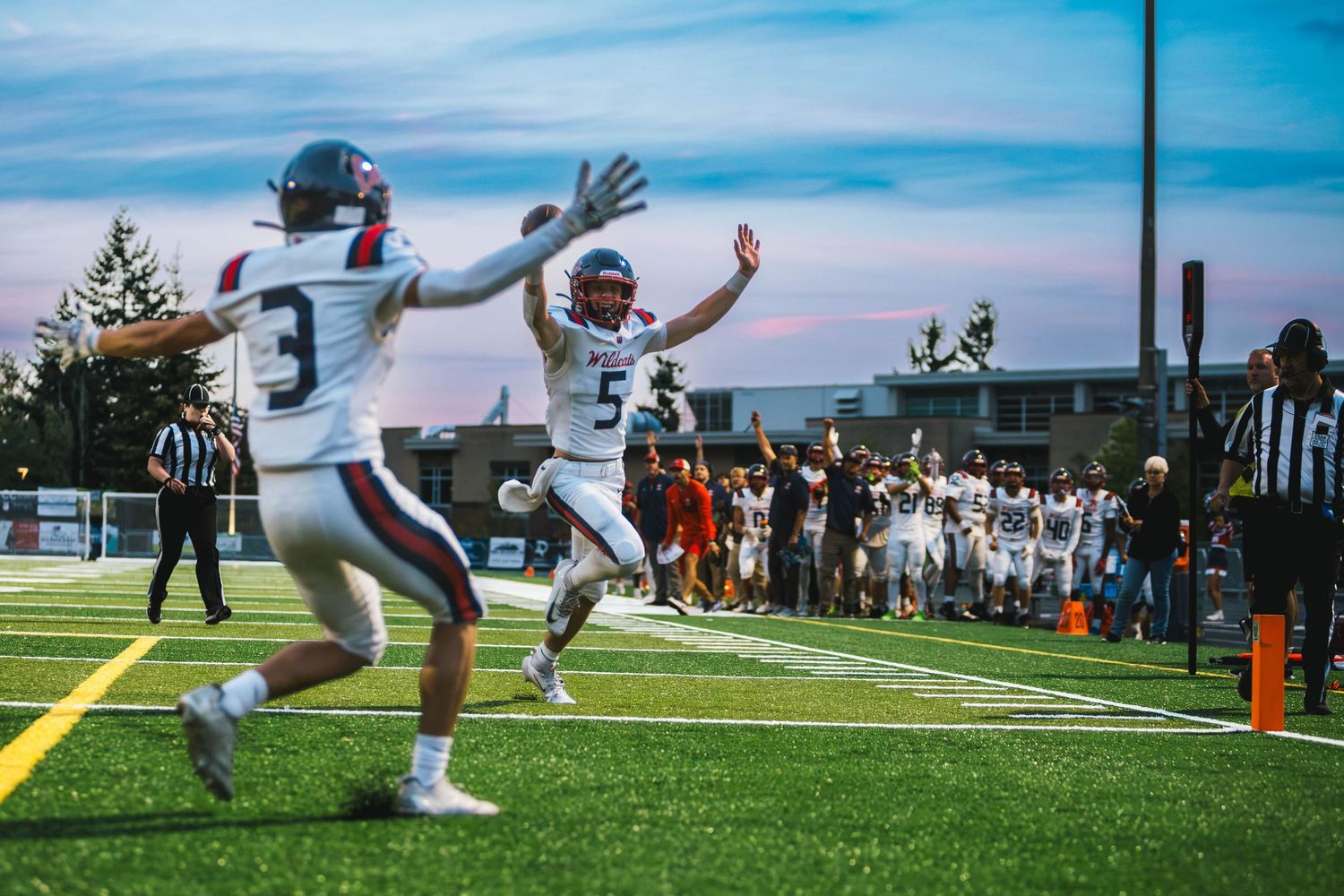 Photo of Westview Varsity Football scoring a touchdown against West Linn High School.